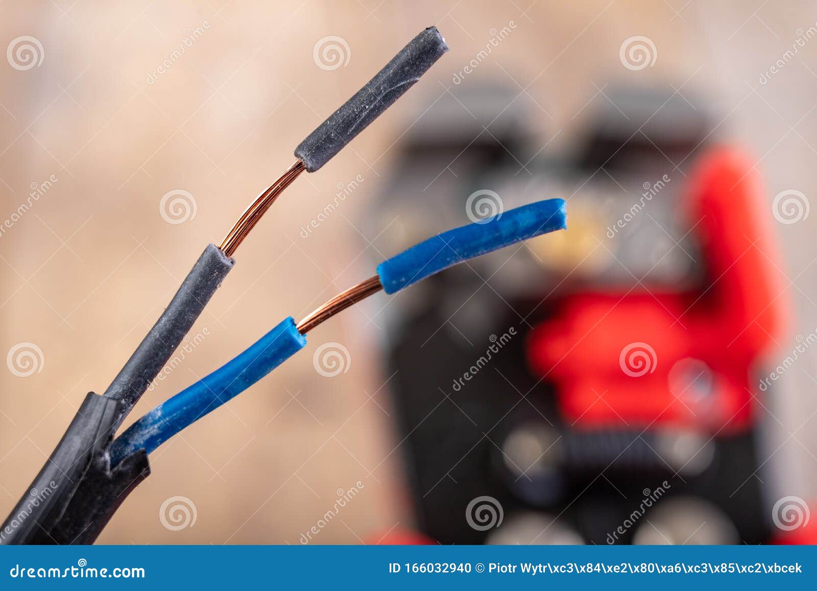 Electrical Cables with Plastic Insulation. Electrical Accessories Used in Industry Stock Photo
