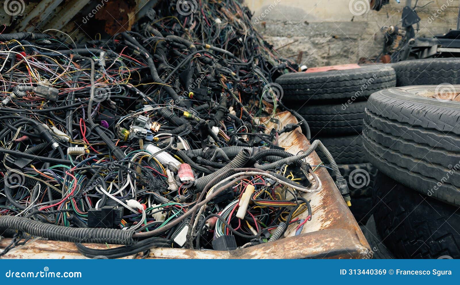 Electrical Cables To Be Recycled Piled Up in Landfill Stock Image