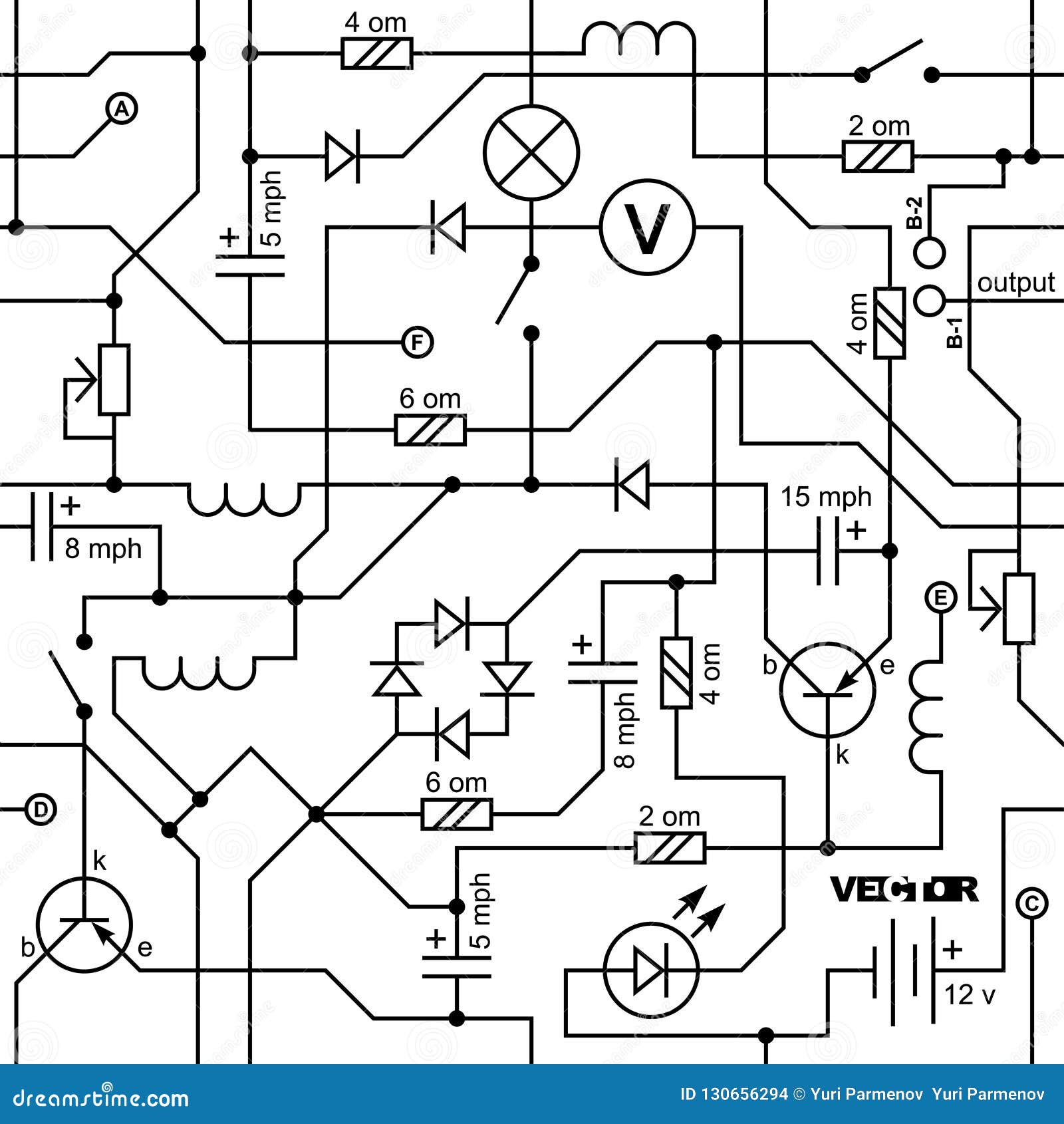 Electrical Circuit of Radio Device Resistance, Transistor, Diode