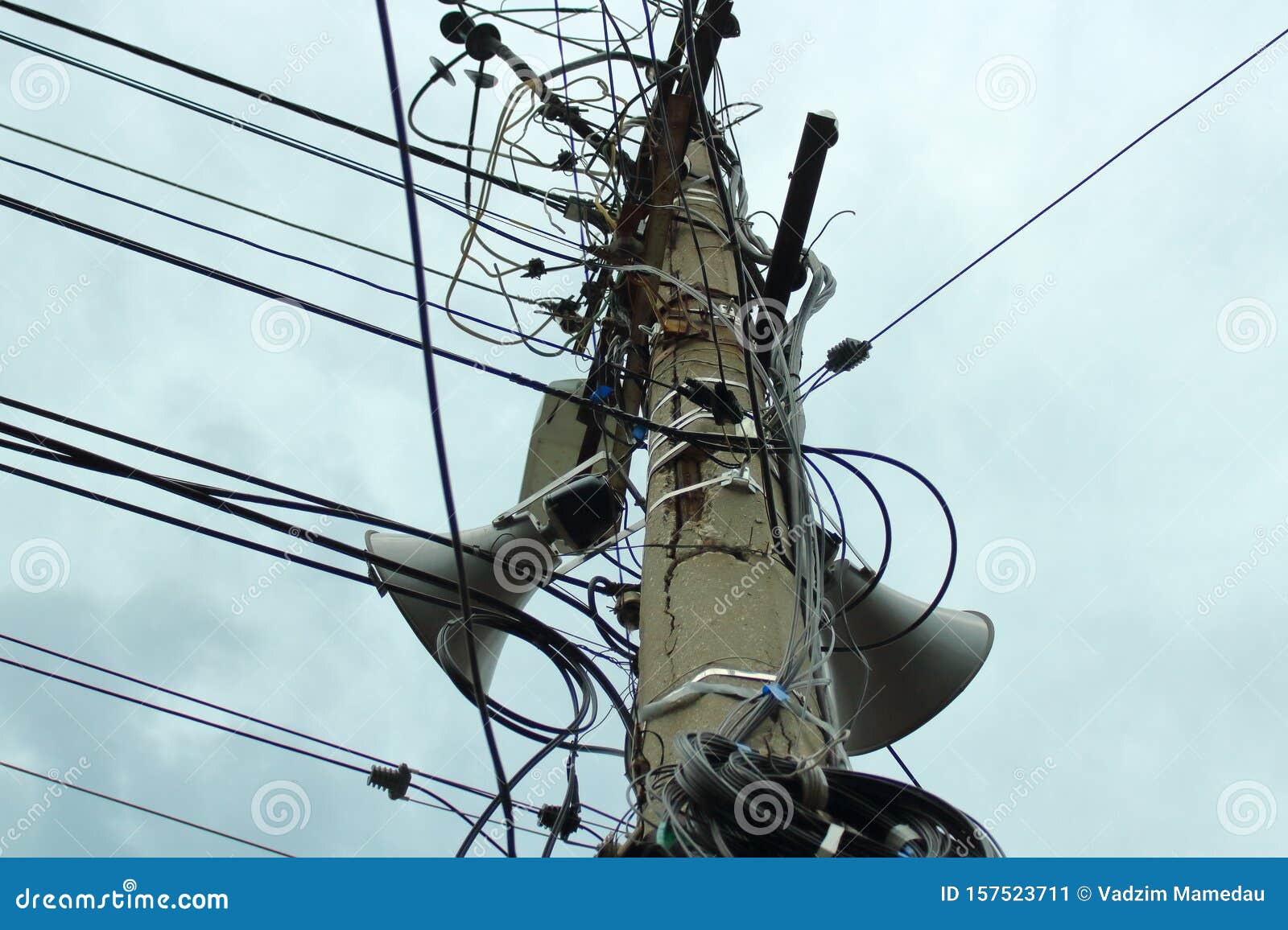 Electrical Communication on a Pillar Background Stock Image Image of