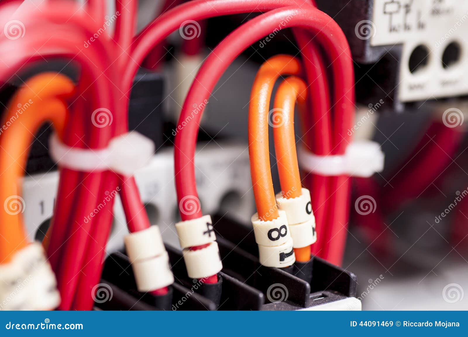 Electrical component. Electrical wires connected into a control panel