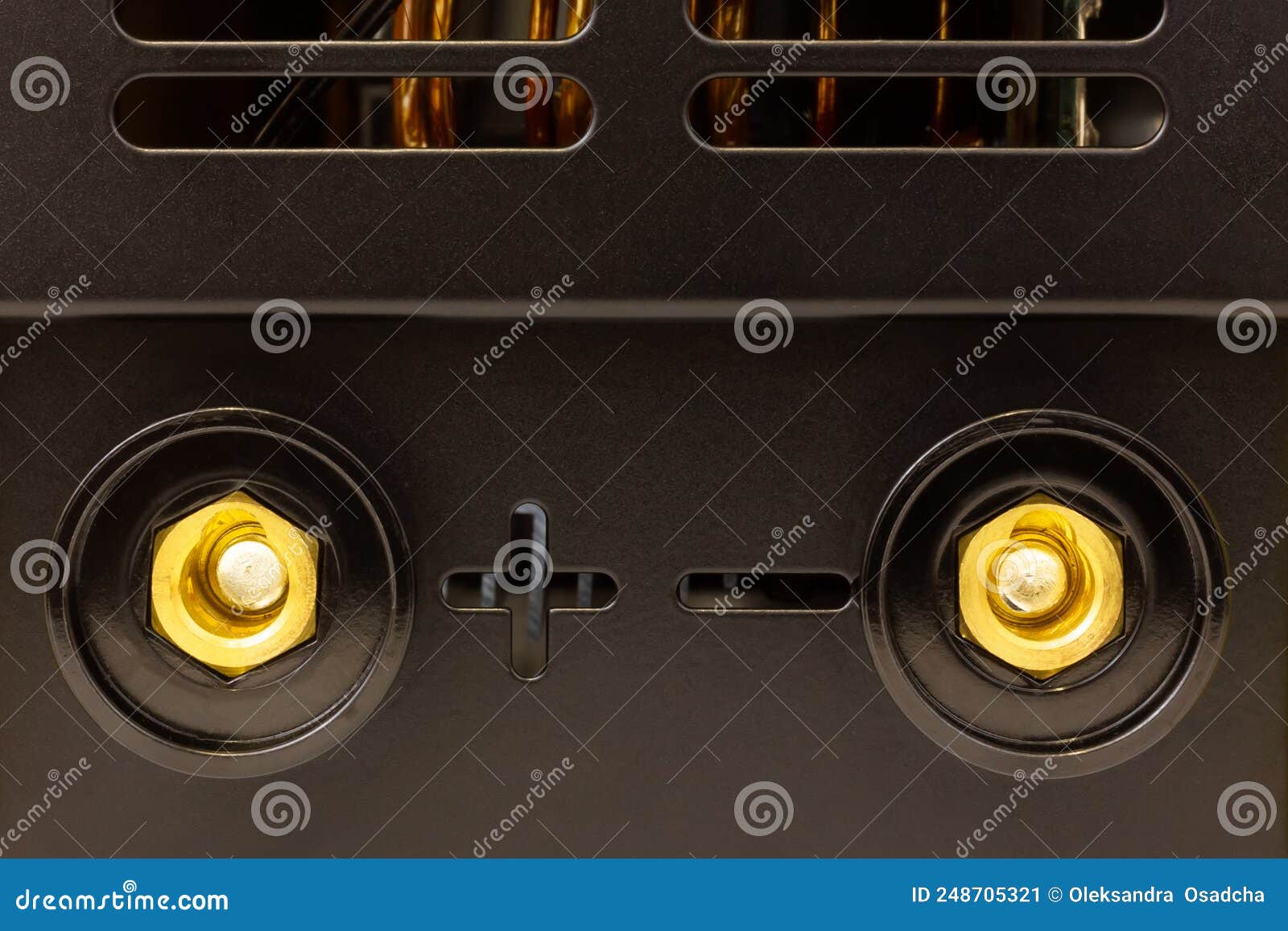 Electrical Contacts on the Welding Machine. Plus and Minus Terminals