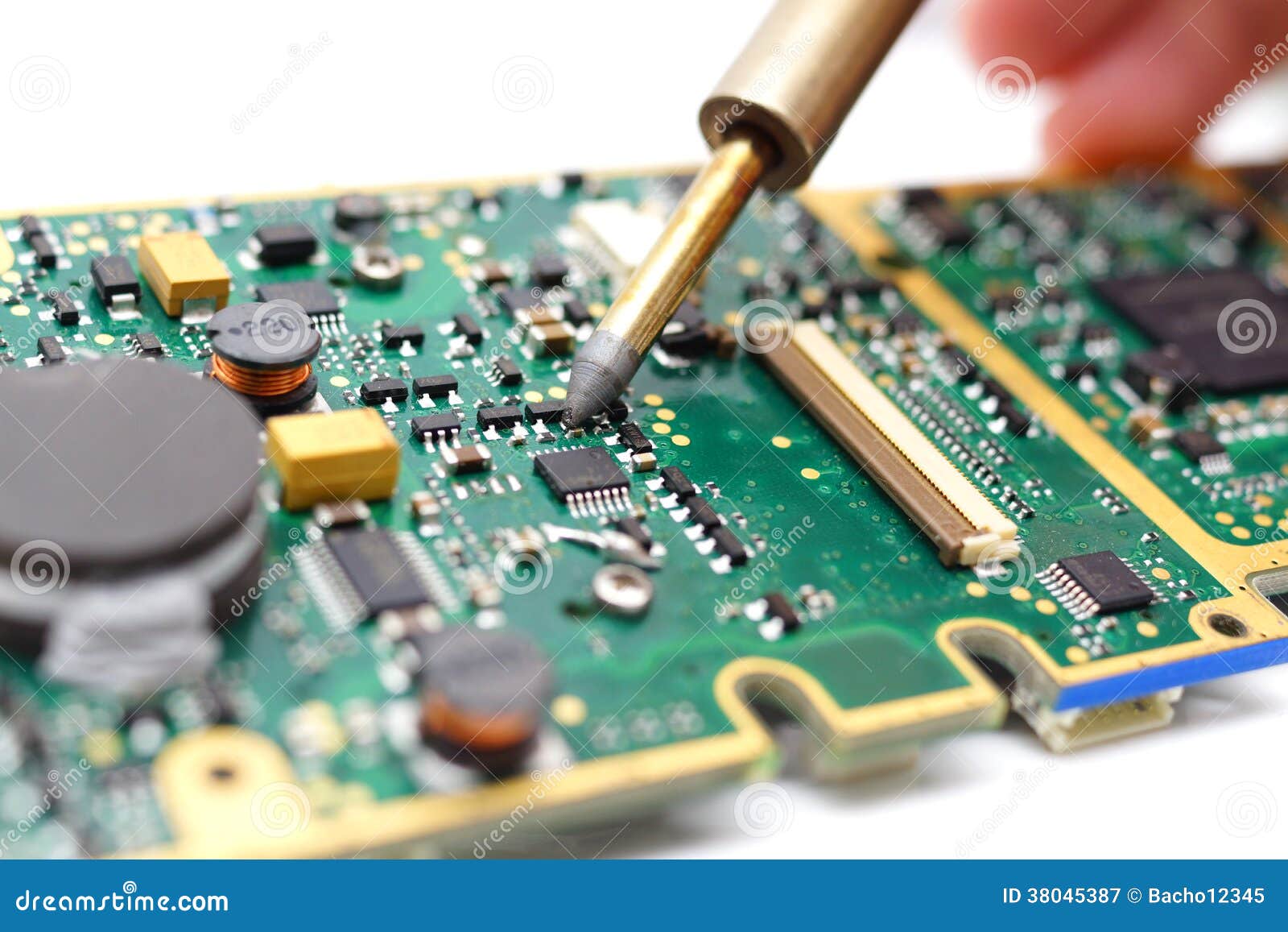 Electrical Engineer Is Soldering On Printed Circuit Board Electrical Engineer Is Soldering On Printed Circuit Board