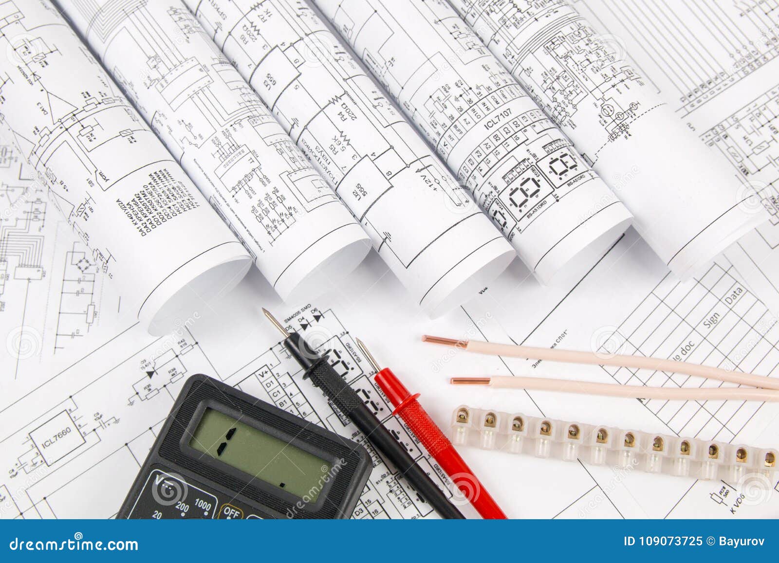 Electrical Engineering Drawings, Wire, Terminal and Digital Multimeter