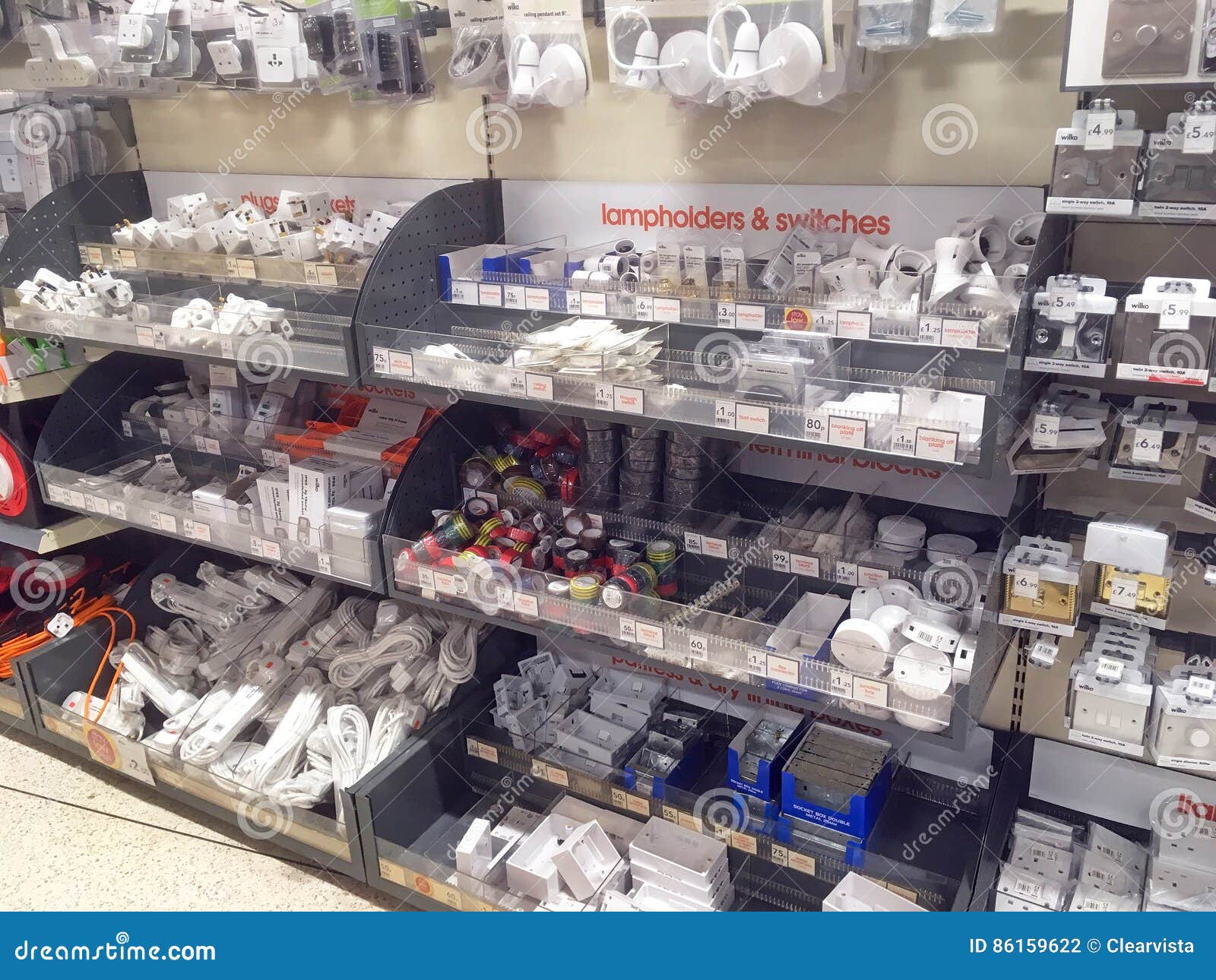 Electrical Fittings in a Store. Editorial Photography Image of lamp