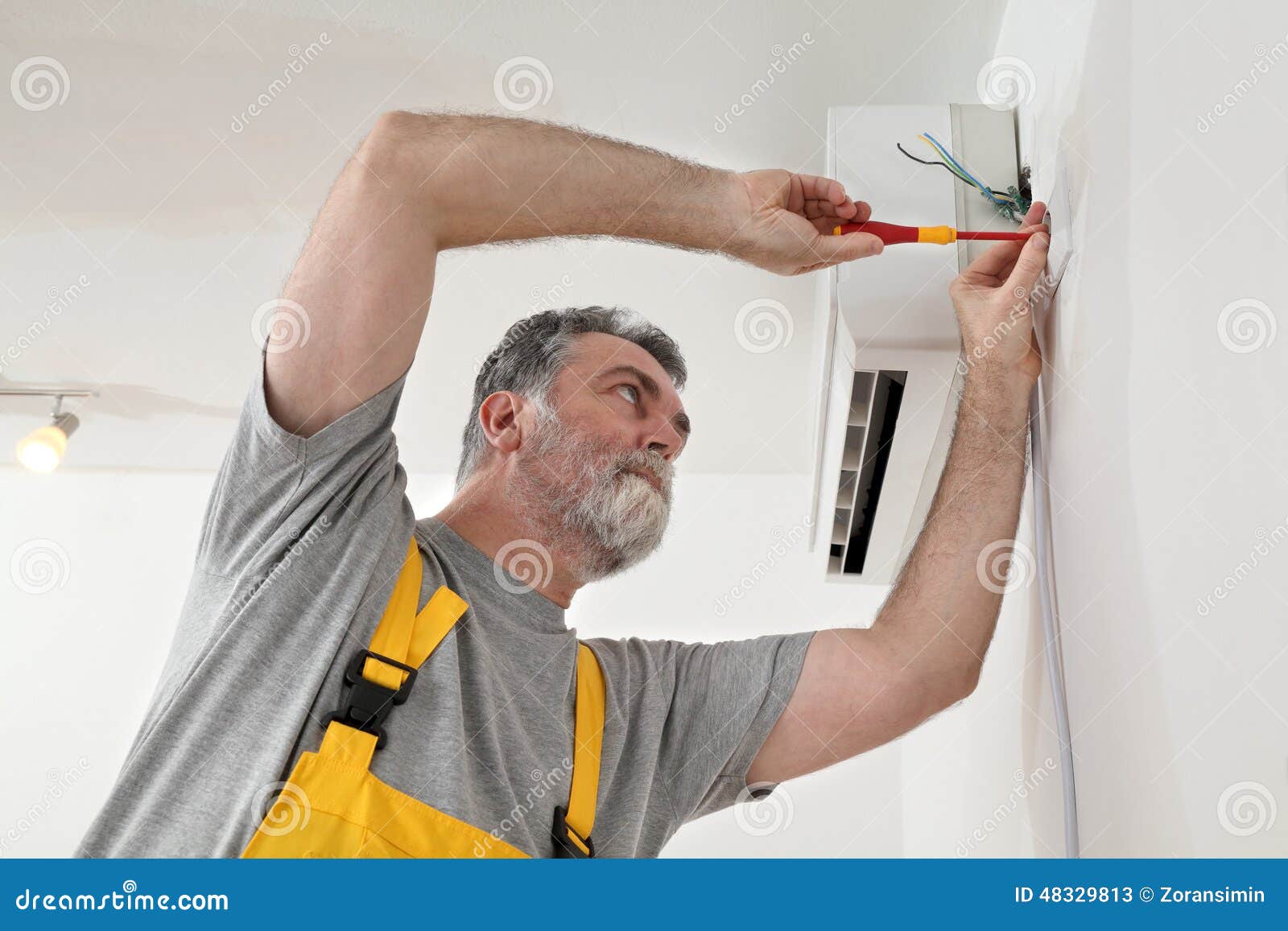 Electrical Installation of Air Conditioner, Electrician at Work Stock Image Image of home