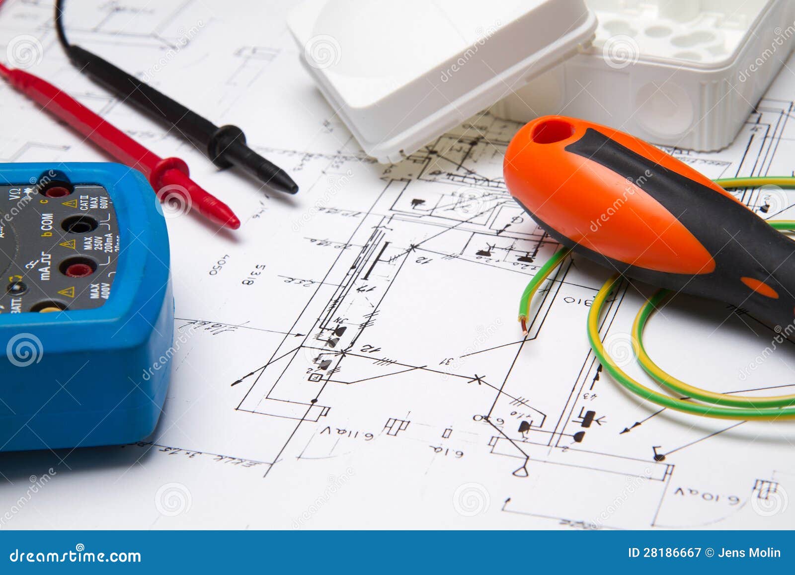 Electrical Instruments On Blueprint Stock Image - Image of equipment ...