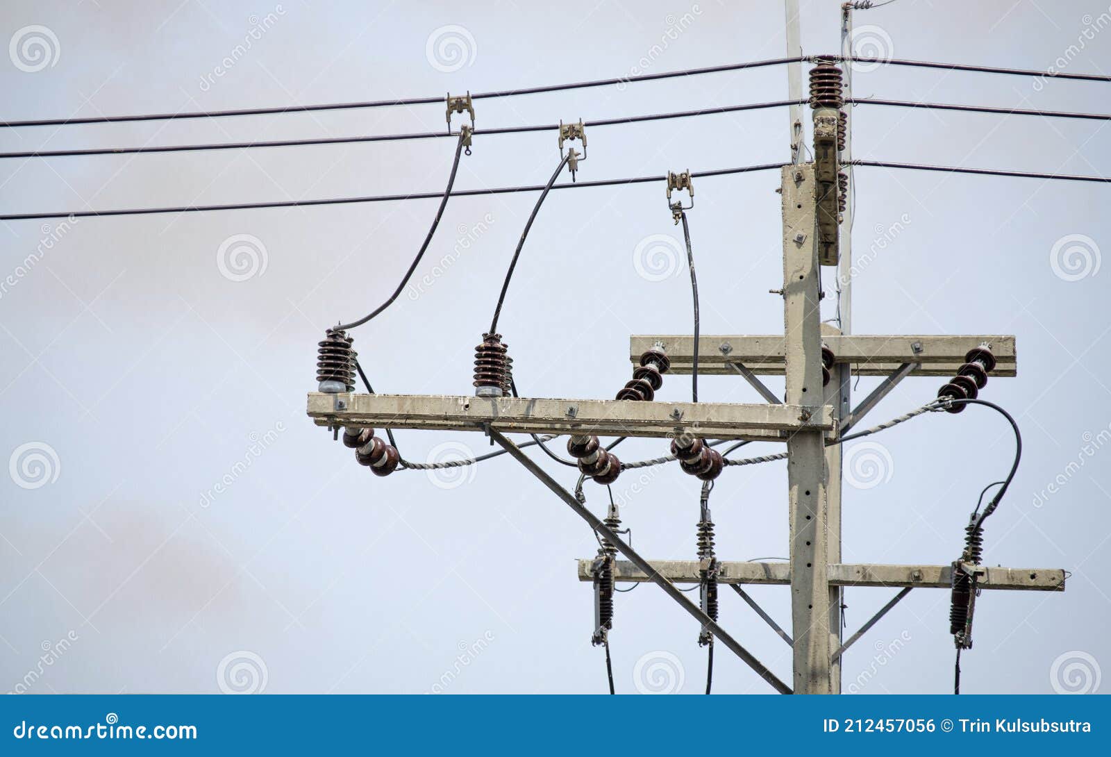 Electrical Insulators Set, Cable Laying Work. Transmission Lines Stock