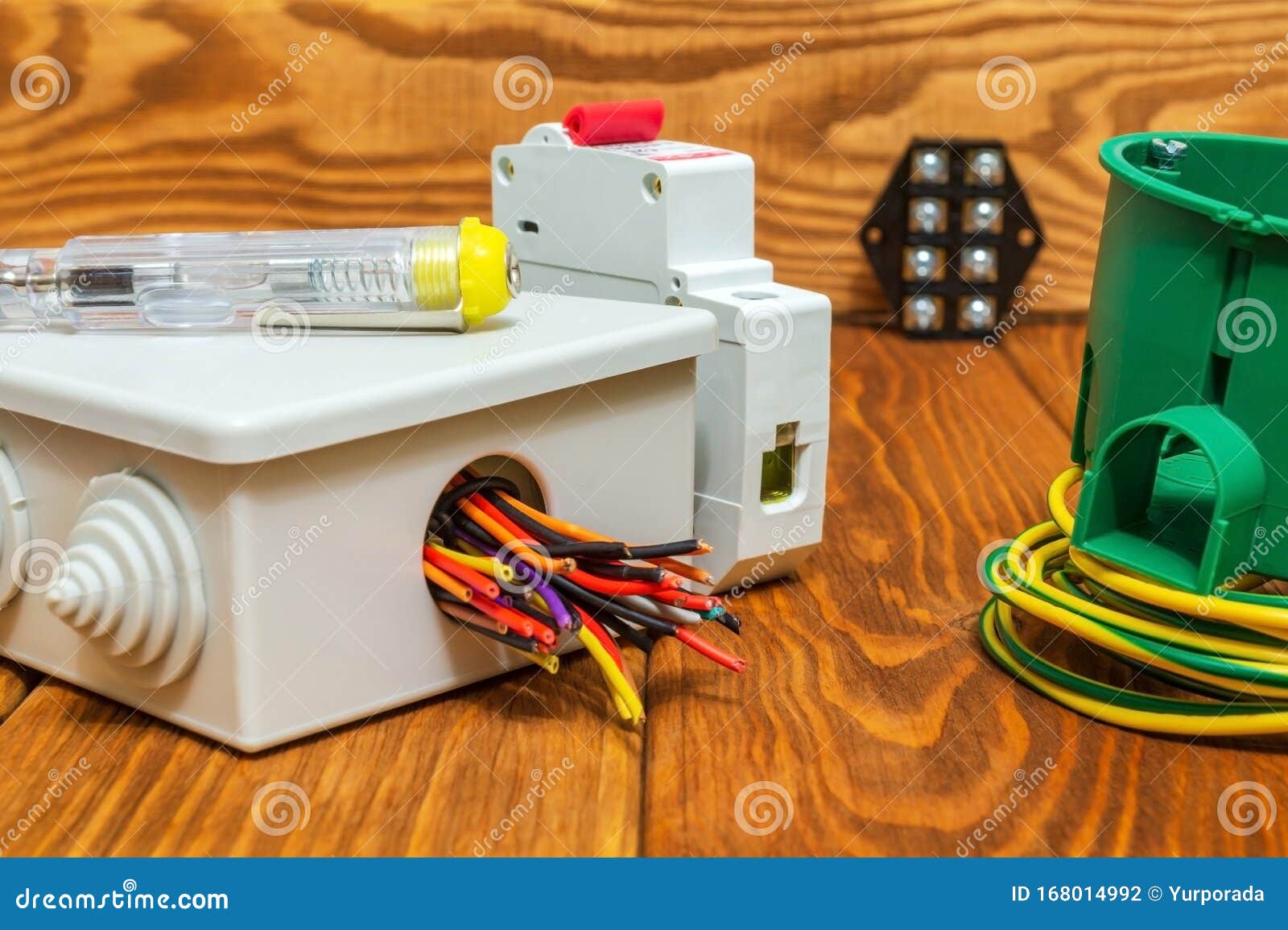 Electrical Junction Boxs with Cables Wire and Tool Used in the Electric