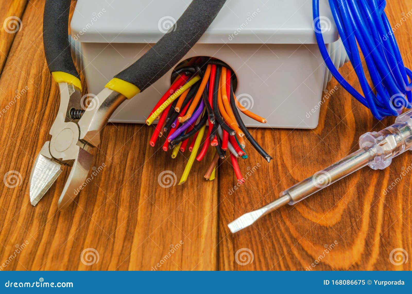 Electrical Junction Boxs with Cables Wire and Tools Used in the