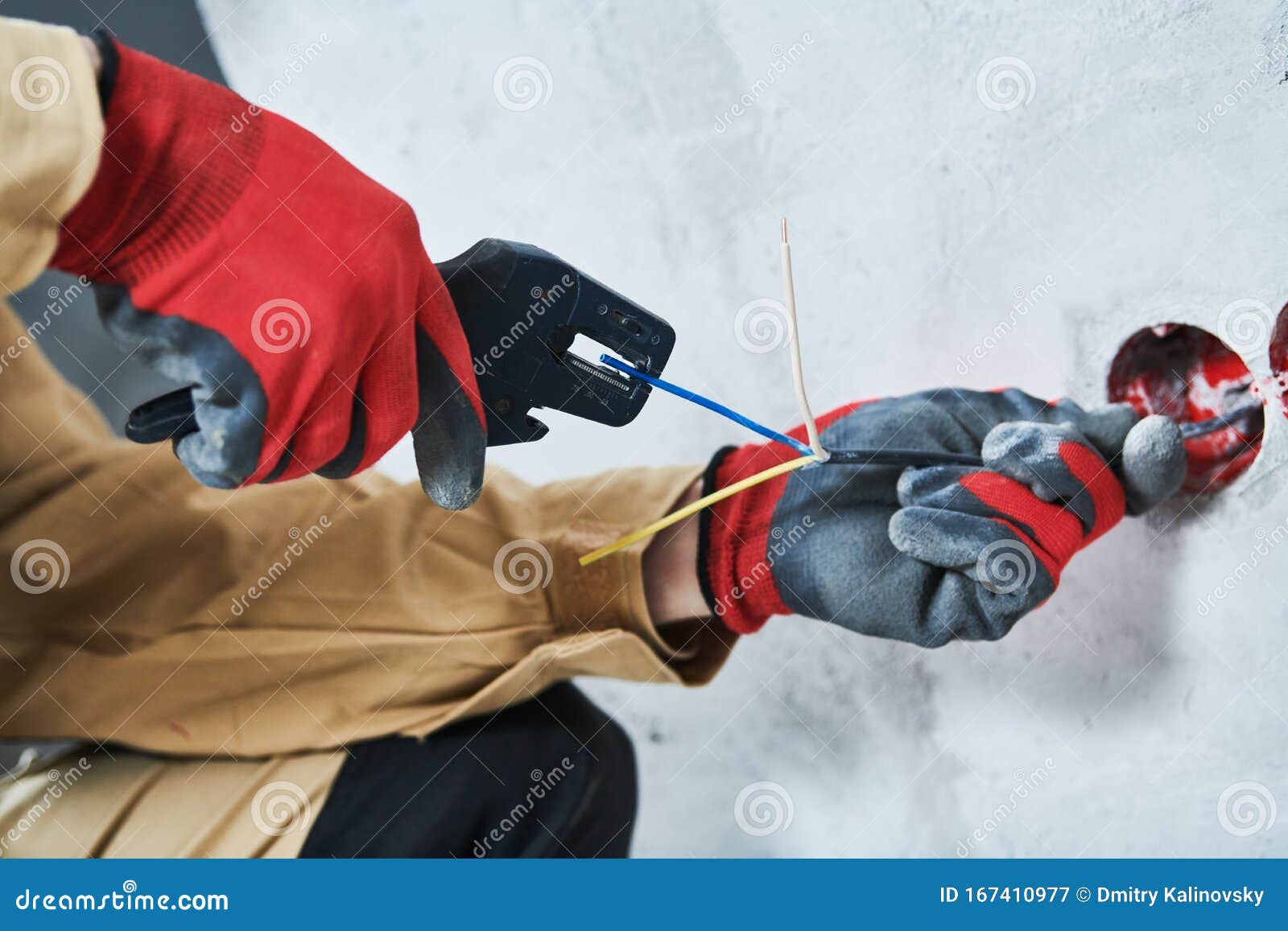 Electrical Outlet Installation. Stripping Cable Stock Image Image of