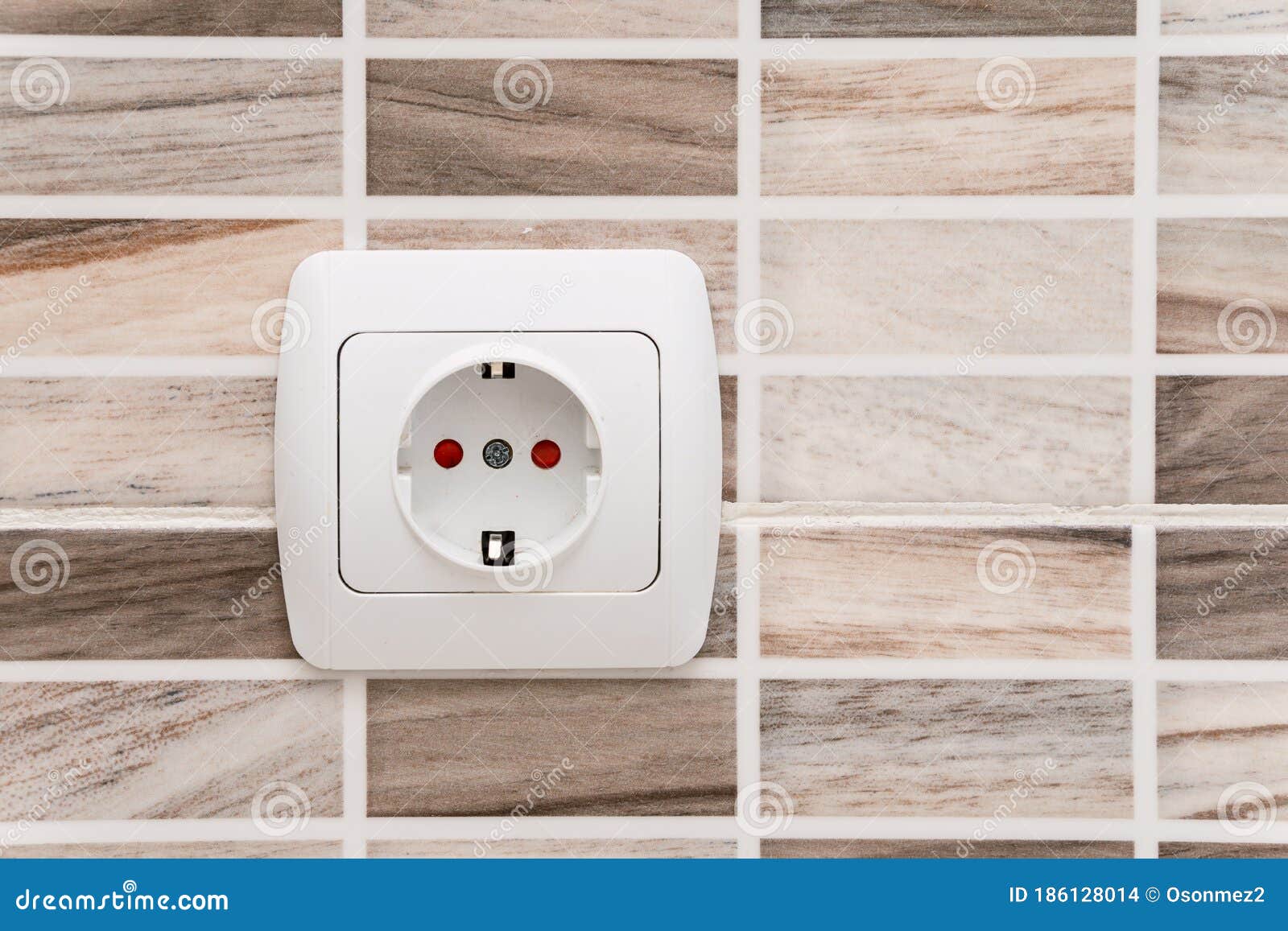 Electrical Outlet on the Kitchen Wall, on the Tiles Stock Photo Image