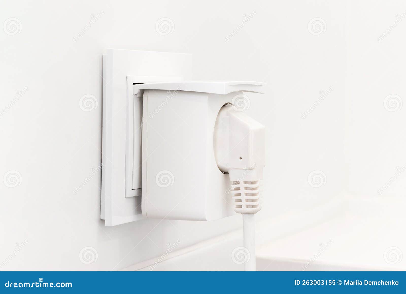 Electrical Outlet with Smart Plug on Modern Bright Bathroom Stock Image