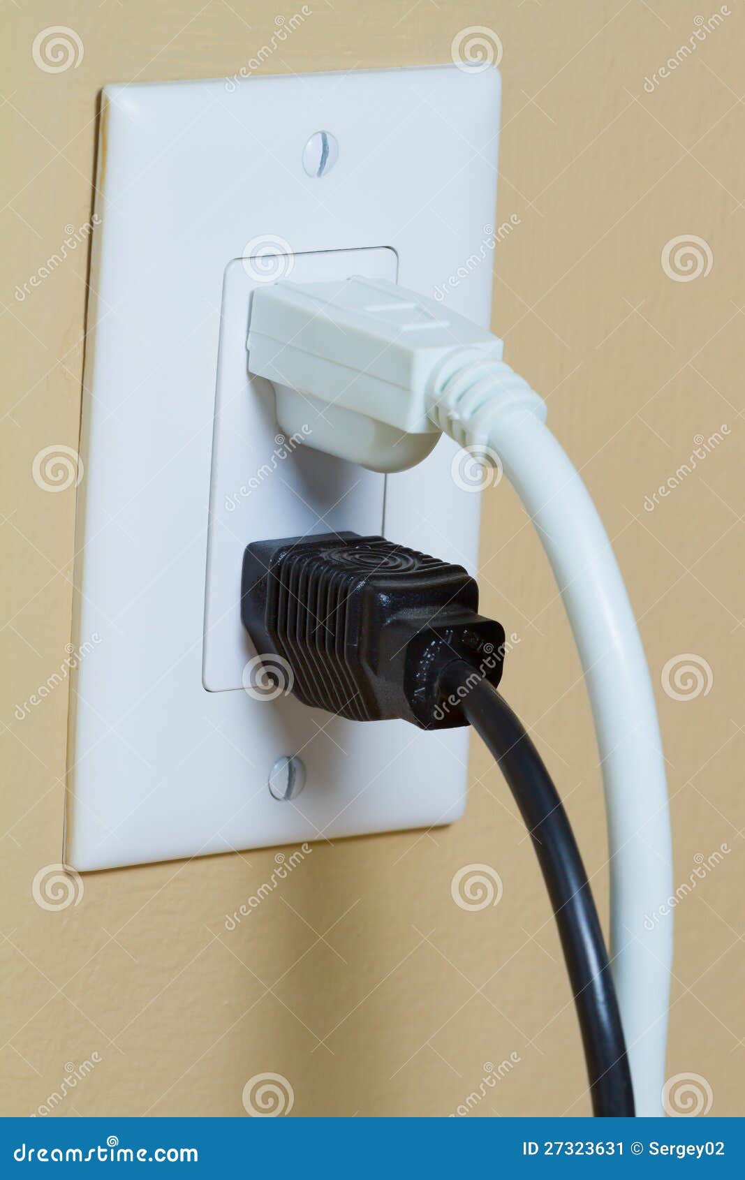 Electrical Outlet with Two Cable Stock Image Image of color, plastic