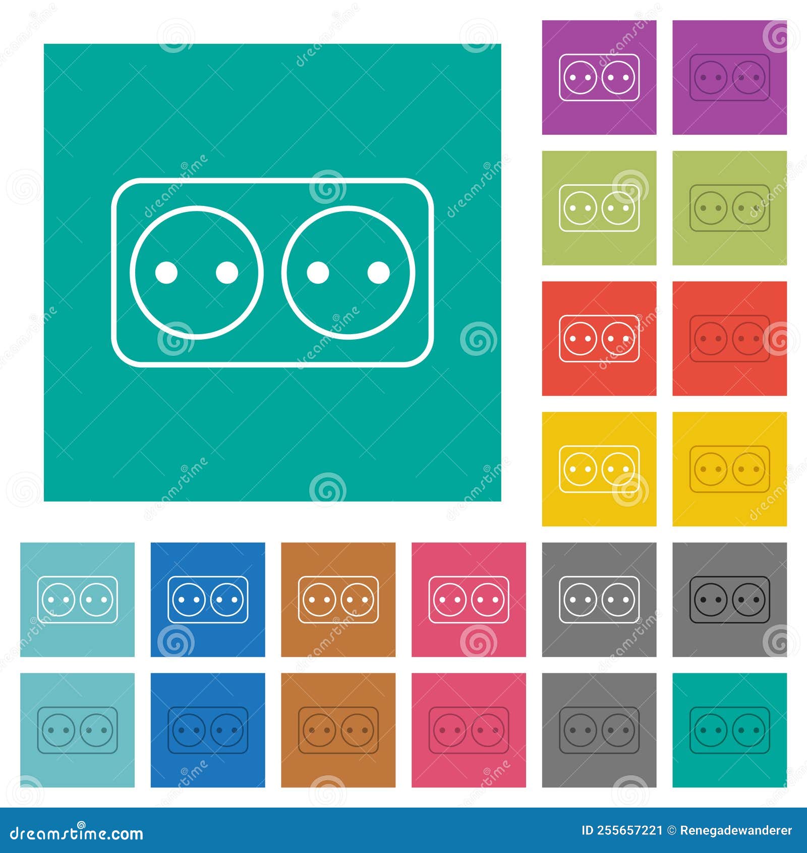 Electrical Outlet with Two Sockets Outline Square Flat Multi Colored