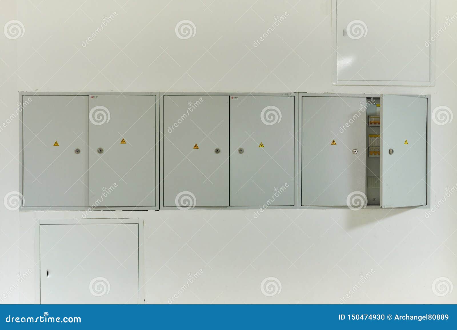 Electrical Panel Doors on the Room Wall Stock Photo Image of high