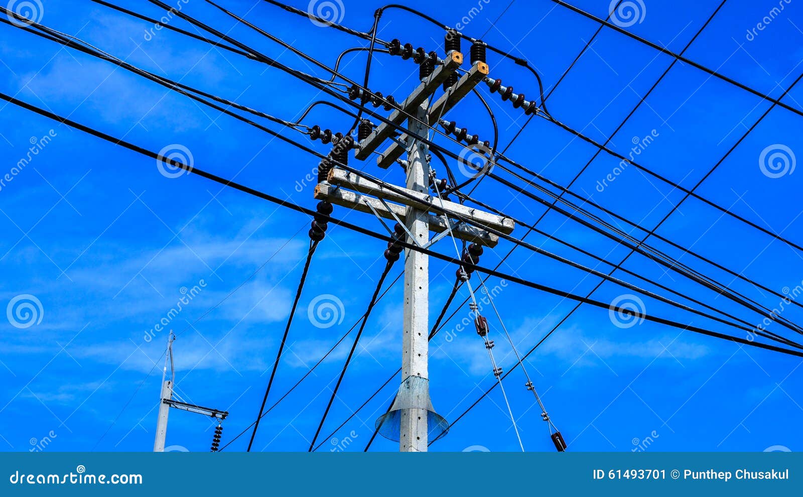 Electrical pole and cable stock image. Image of distribution 61493701