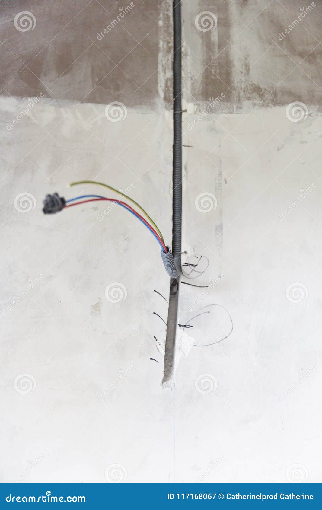 Electrical Renovation Work Wiring in Pipe Wall Stock Image Image of