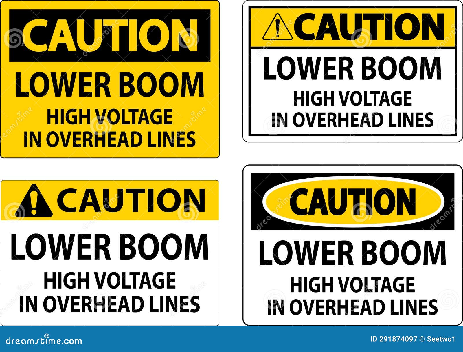 Electrical Safety Sign Caution Lower Boom High Voltage in Overhead