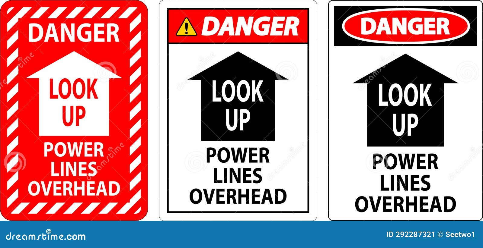 Electrical Safety Sign Danger Look Up, Power Lines Overhead Stock Vector Illustration of