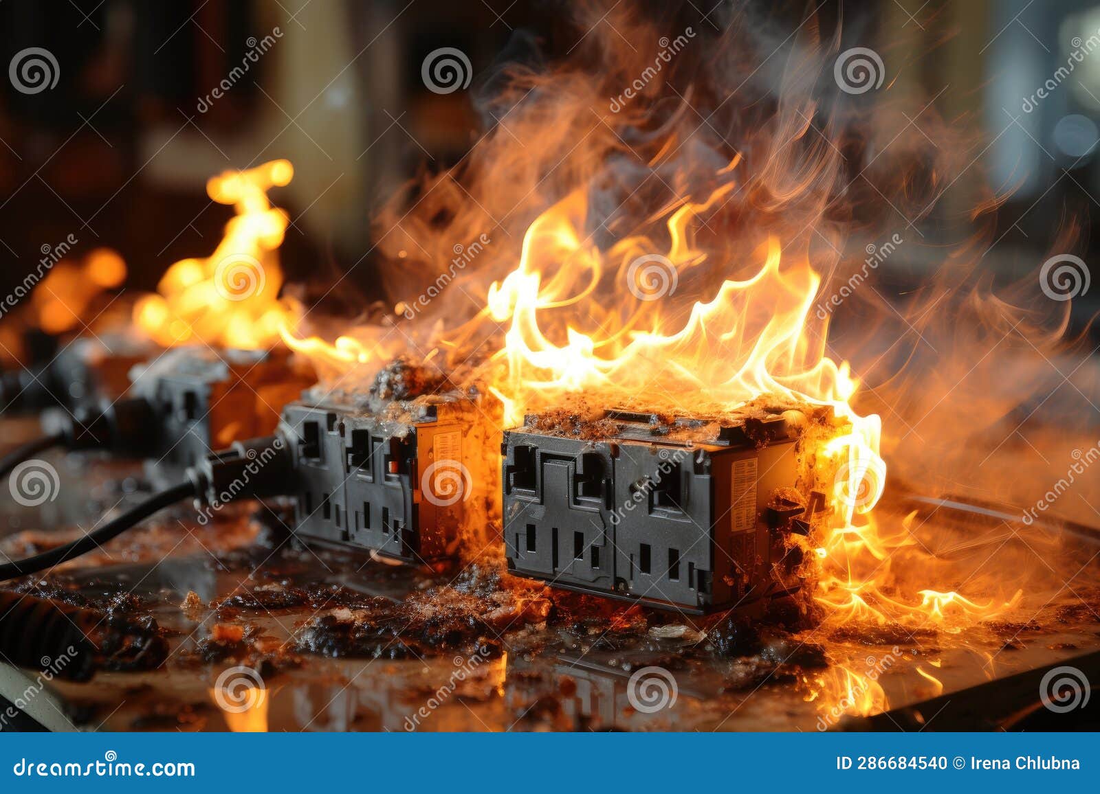 Electrical Short Circuit. Failure Caused by Burning Wire and Socket