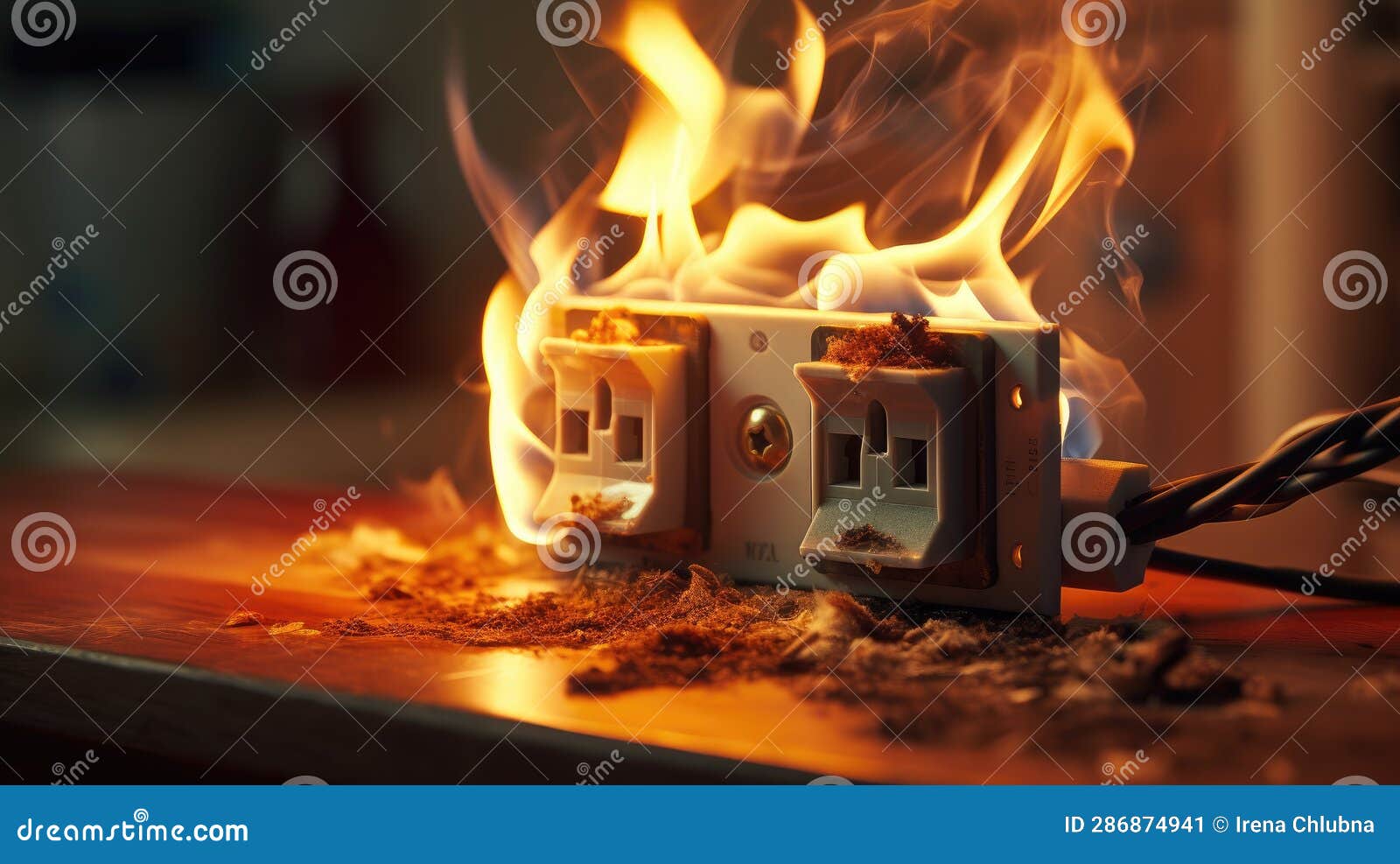 Electrical Short Circuit. Failure Caused by Burning Wire and Socket
