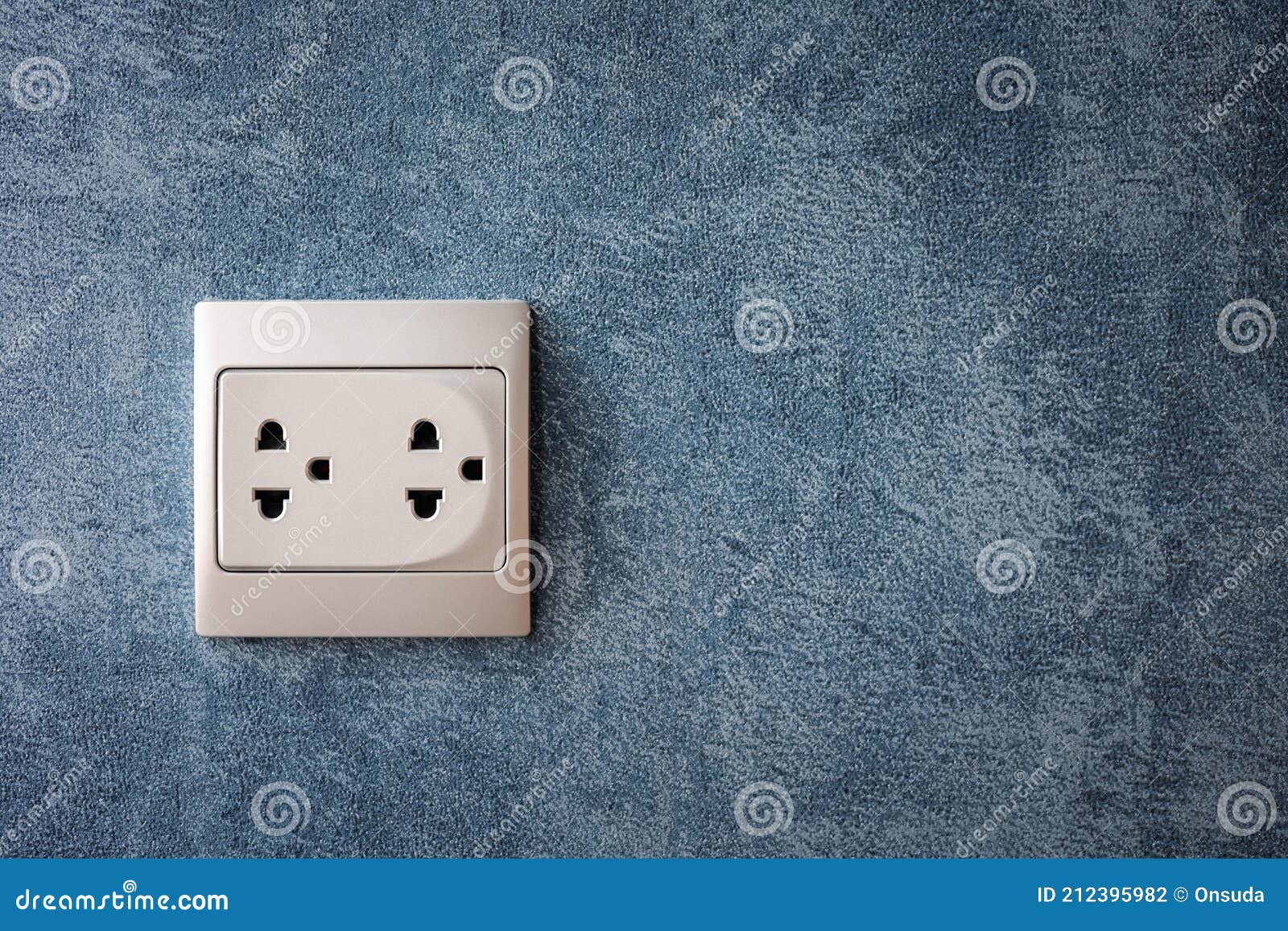 Electrical Socket on Blue Wall, Power Supply Stock Photo Image of
