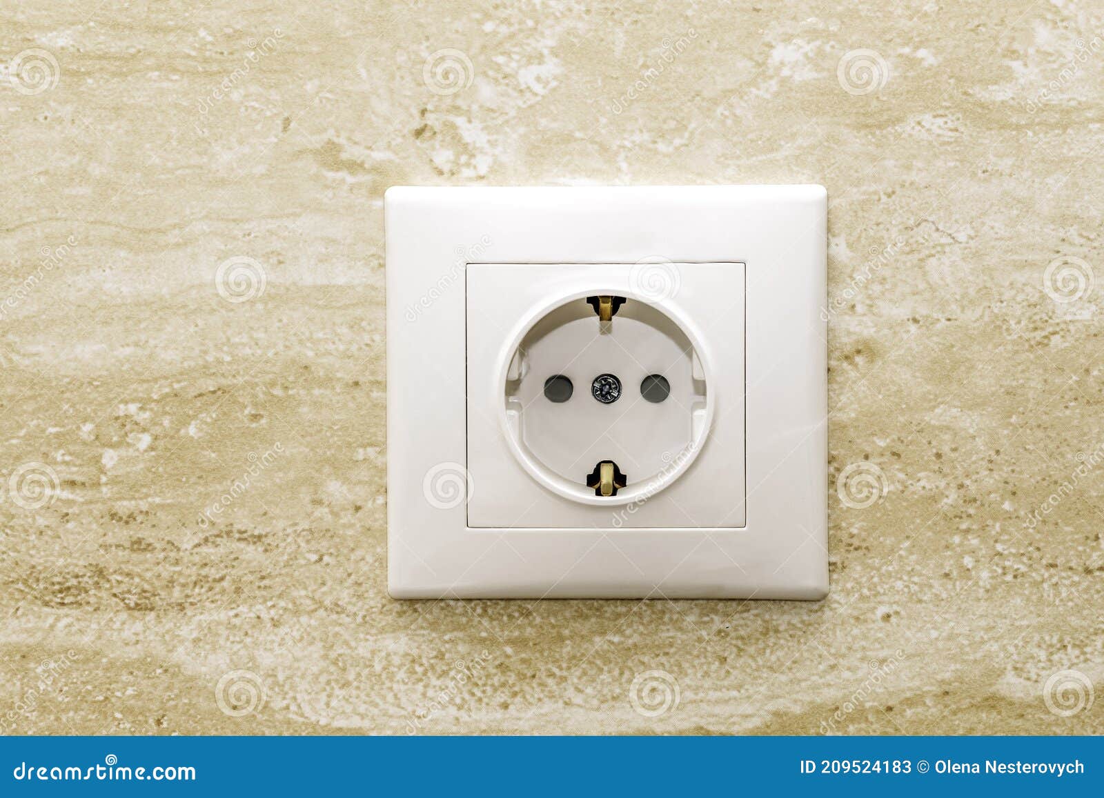 Electrical Socket on Brown Wall. European Electric Outlet.. Stock Image
