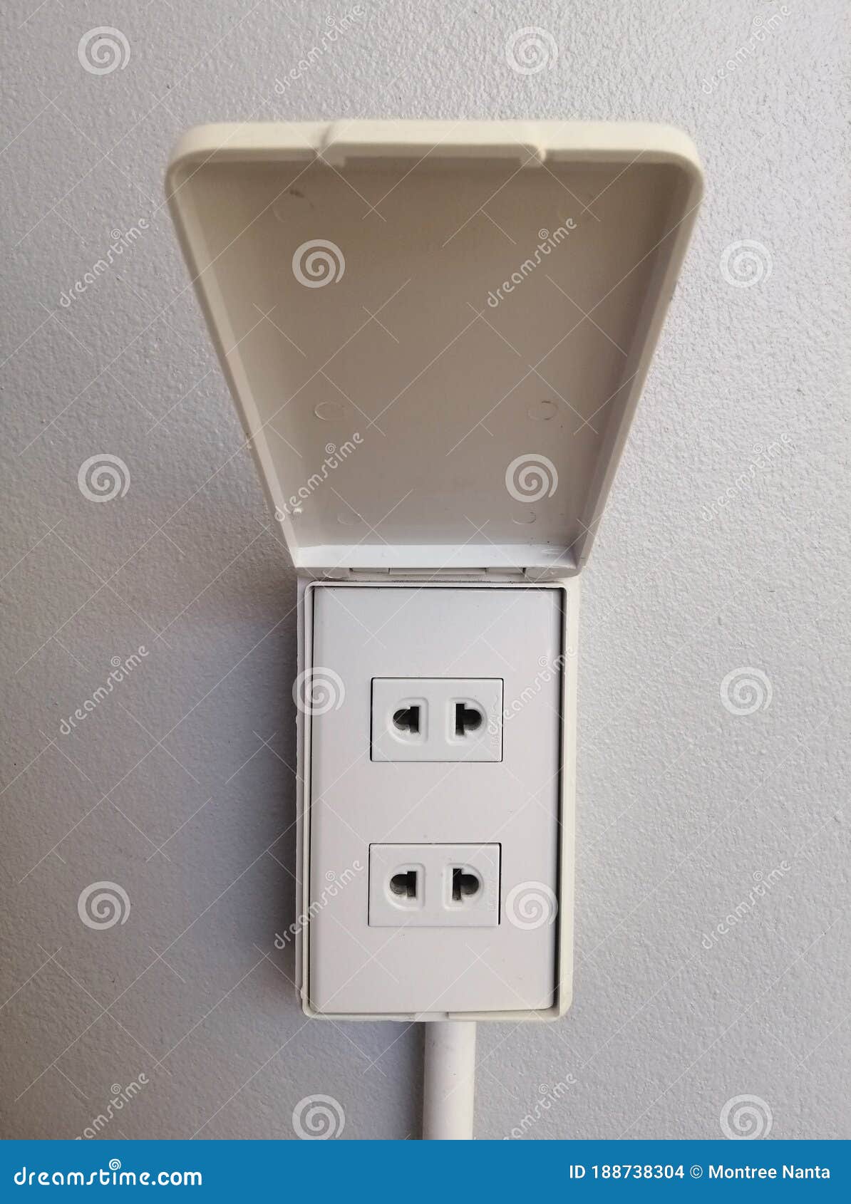 Electricity Socket Installed on White Concrete Wall Stock Photo Image