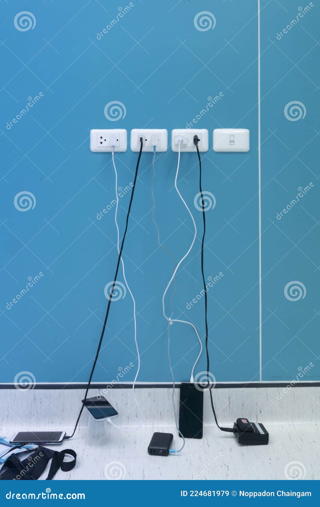 An Electrical Socket Full of Wires for Charging Stock Image Image of
