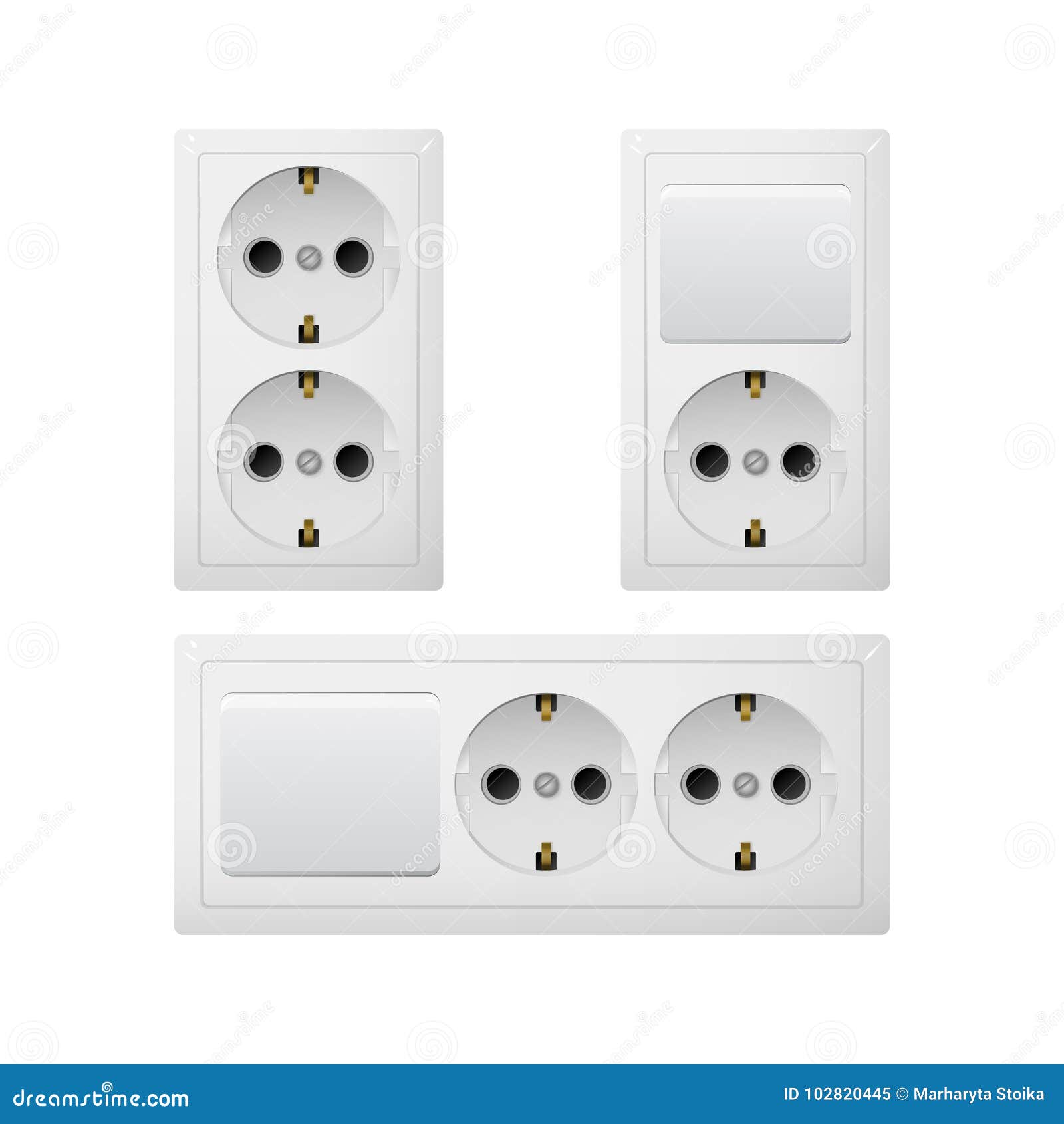 Electrical Socket Type F with Switch. Power Plug. Stock Vector