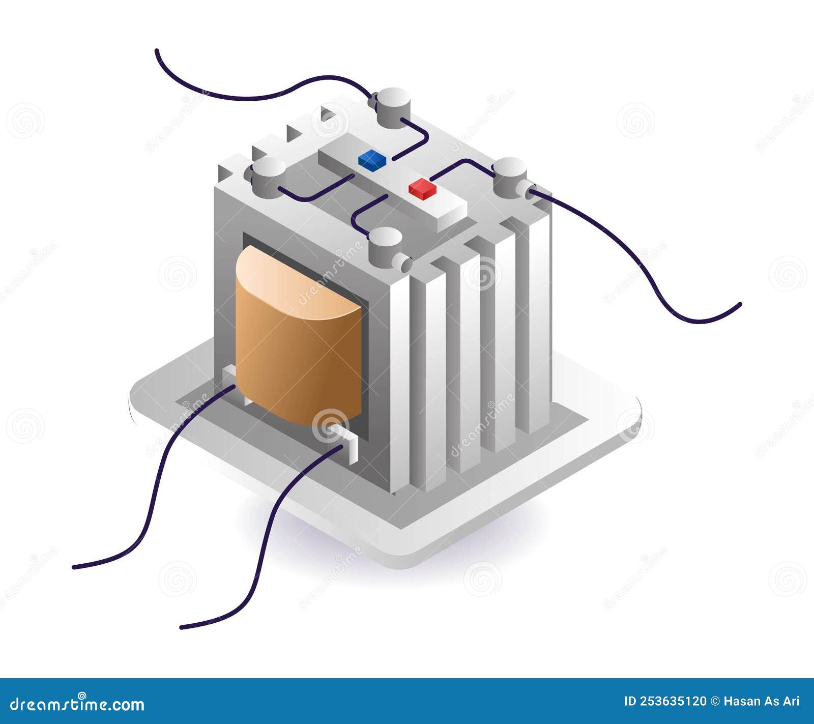 Electrical Stabilizer Transformer in Flat Isometric Illustration Design