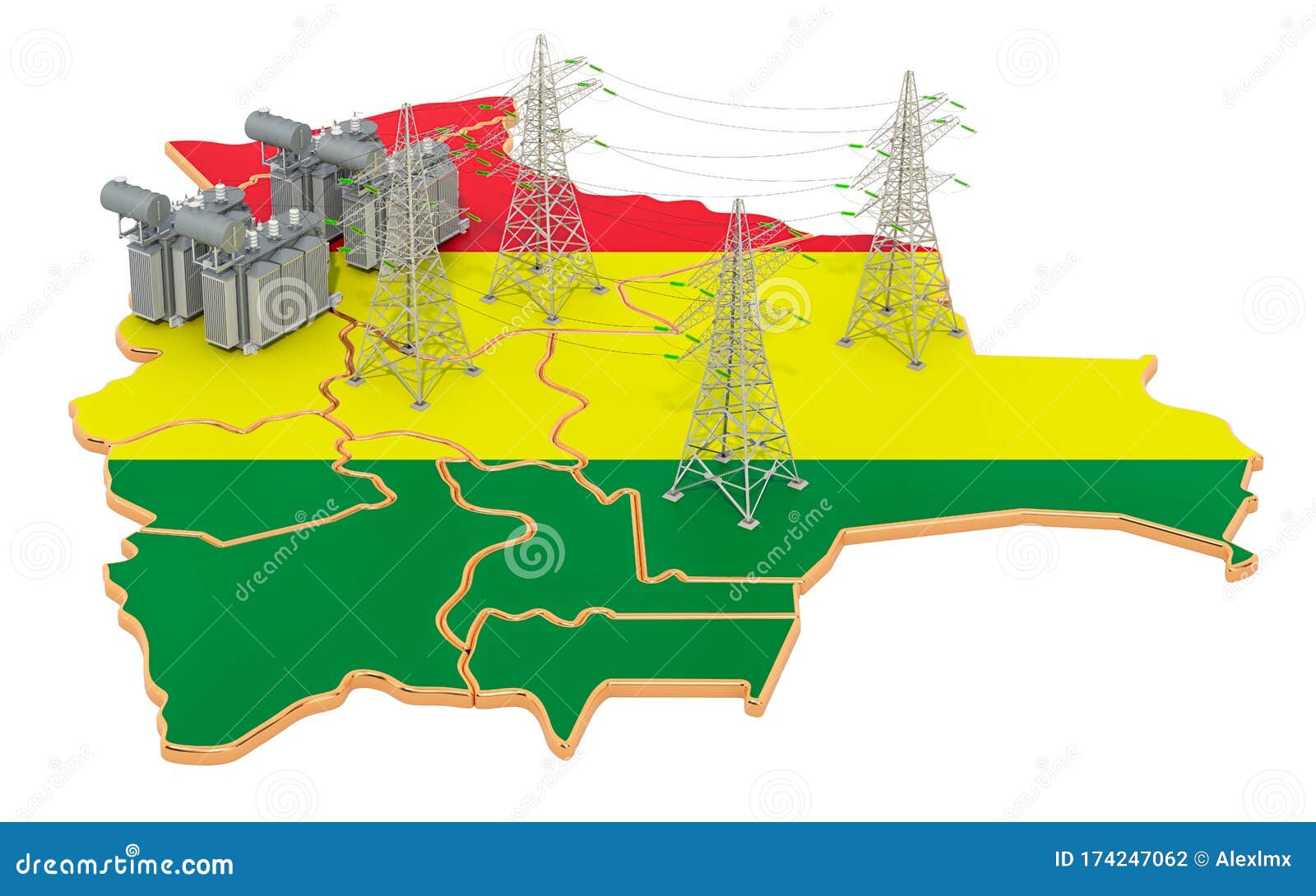 Electrical Substations in Bolivia, 3D Rendering Stock Illustration