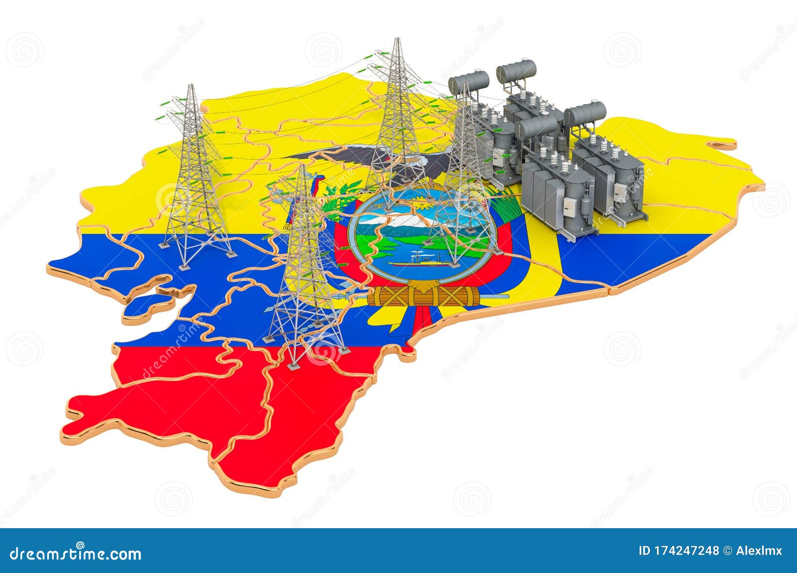 Electrical Substations in Ecuador, 3D Rendering Stock Illustration