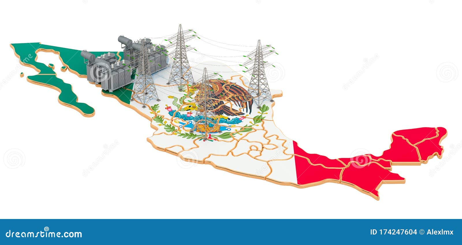 Electrical Substations in Mexico, 3D Rendering Stock Illustration