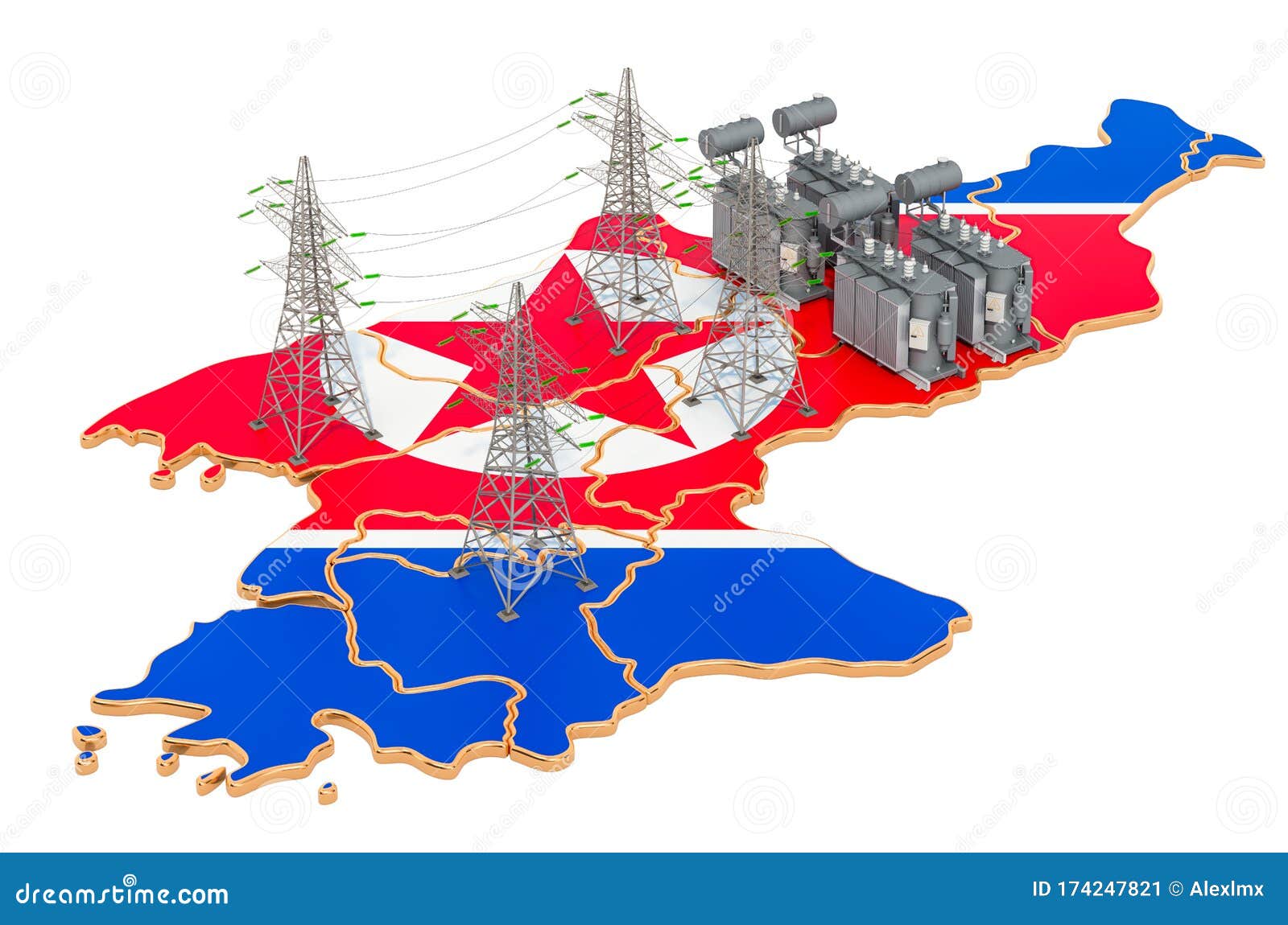 Electrical Substations in North Korea, 3D Rendering Stock Illustration