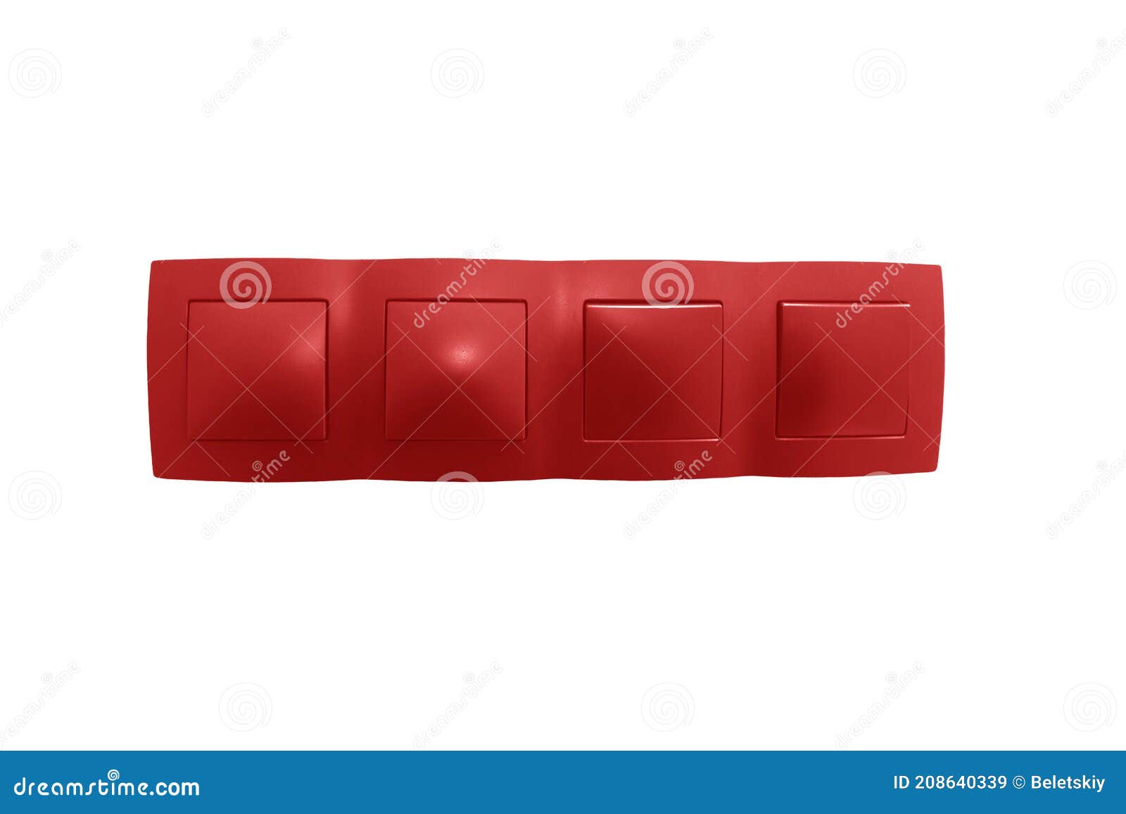 Electrical switches, four red, household switches isolated on white background. Electrical switches, four red, household switches, in a frame isolated on a white background