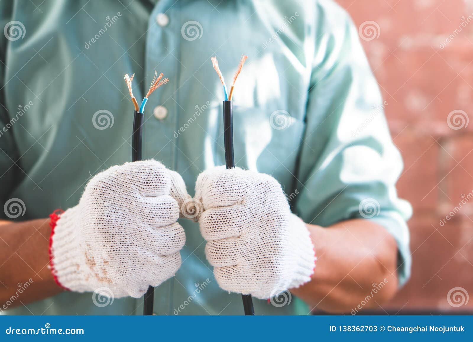 The Electrical Technician is Holding the Power Cord for Installation Stock Image Image of