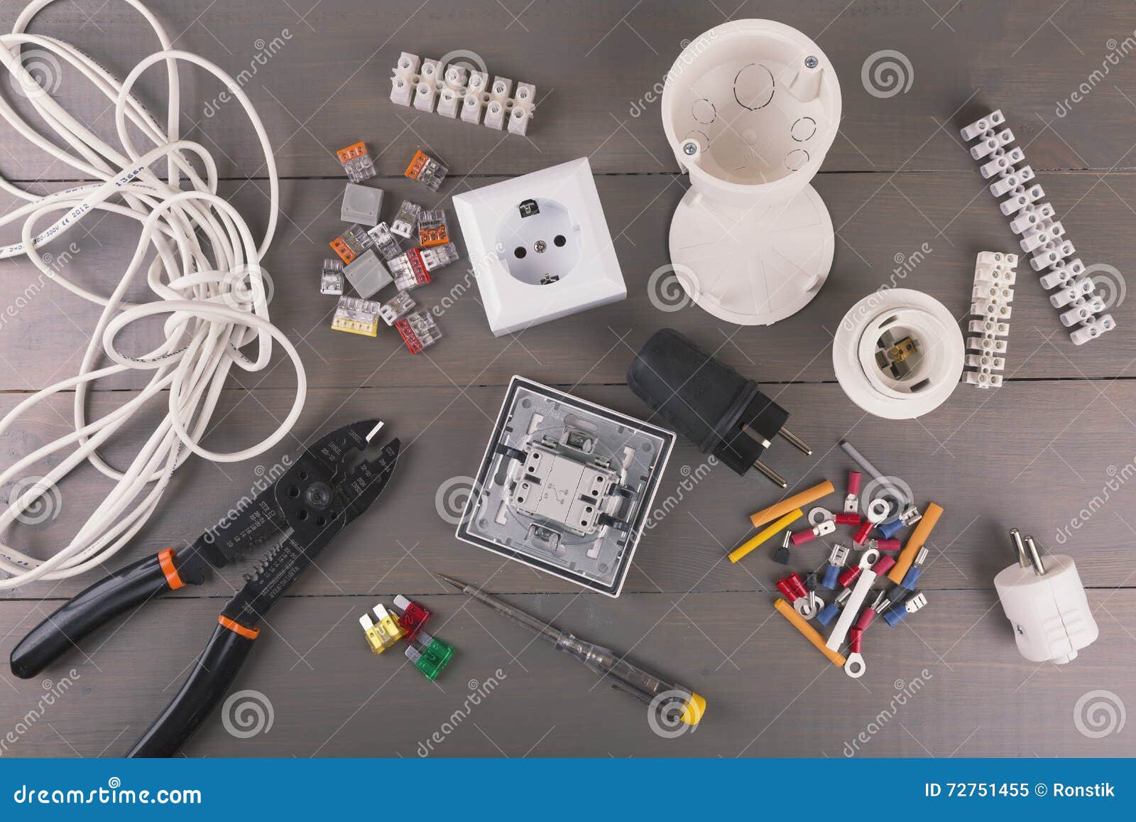 Electrical Tools and Accessories on Wooden Table Stock Image Image of