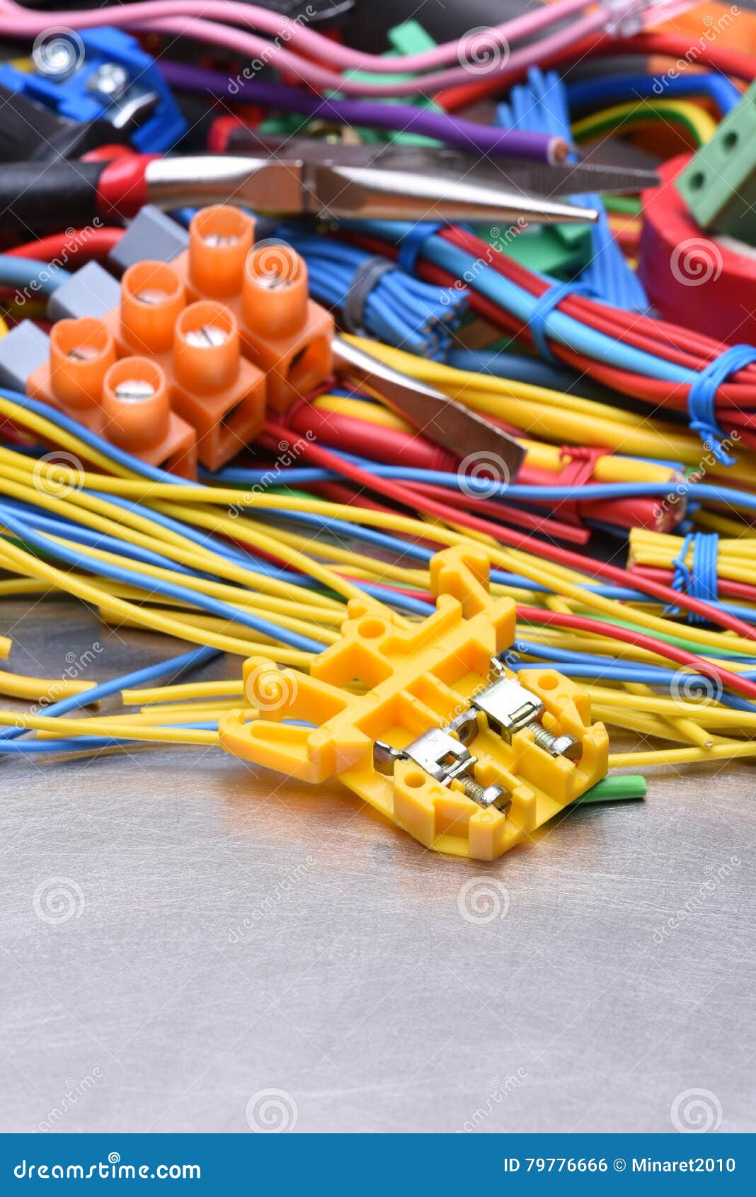 Electrical Tools and Cables Used in Electrical Installations Stock