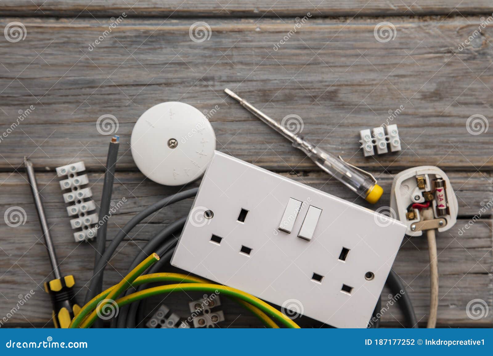 Electrical Tools and Equipment on a Wooden Background Stock Photo Image of circuit, installing