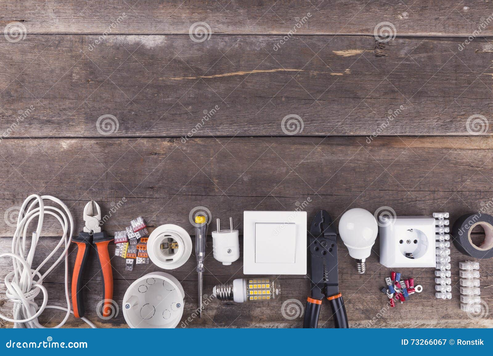 Electrical Tools and Equipment on Wooden Background with Copy Sp Stock Image Image of