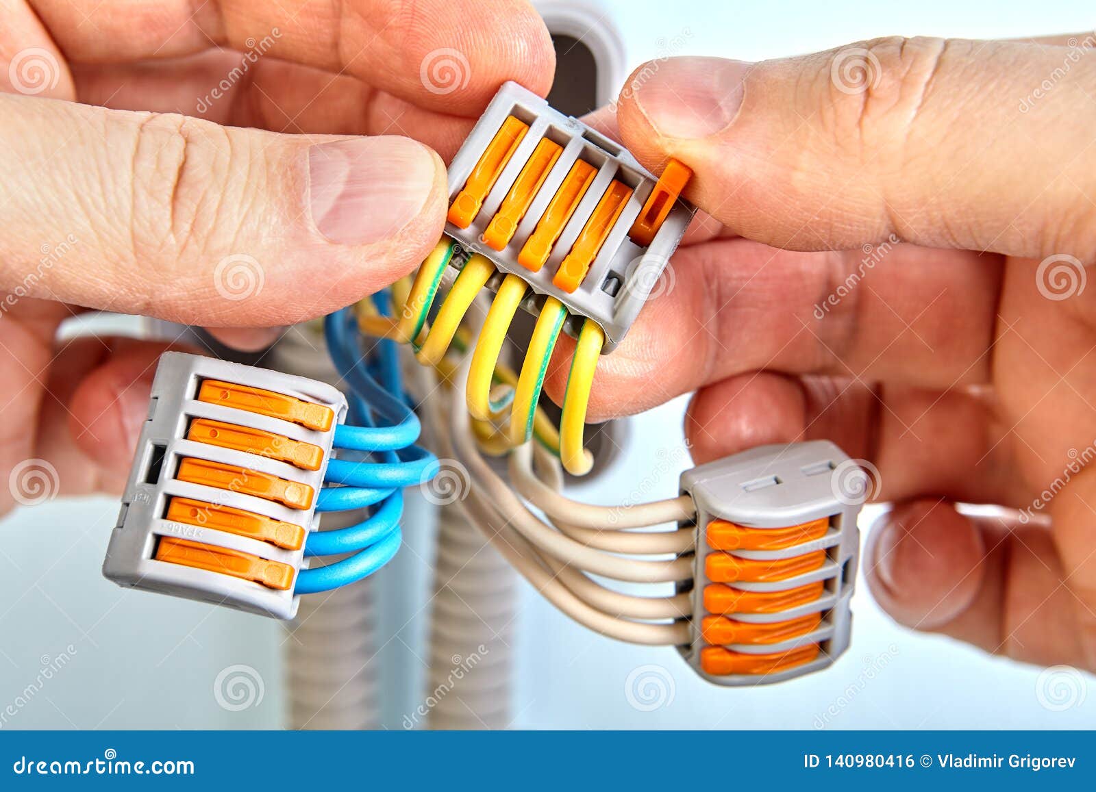 Electrical Wires Connected with Clamping Stock Photo Image of close, joining 140980416