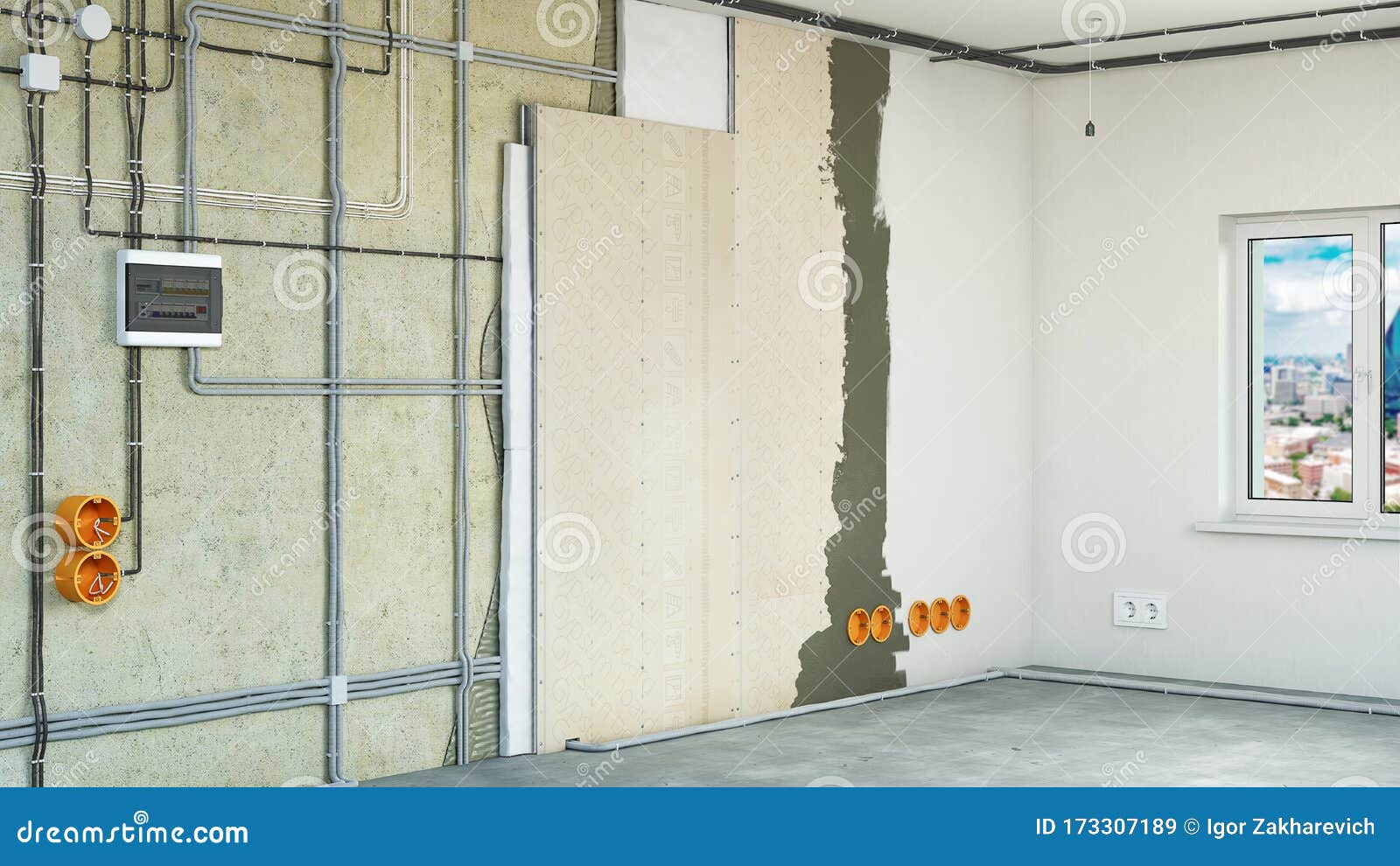 Electrical Wiring Hidden Behind the Drywall Stock Vector - Illustration