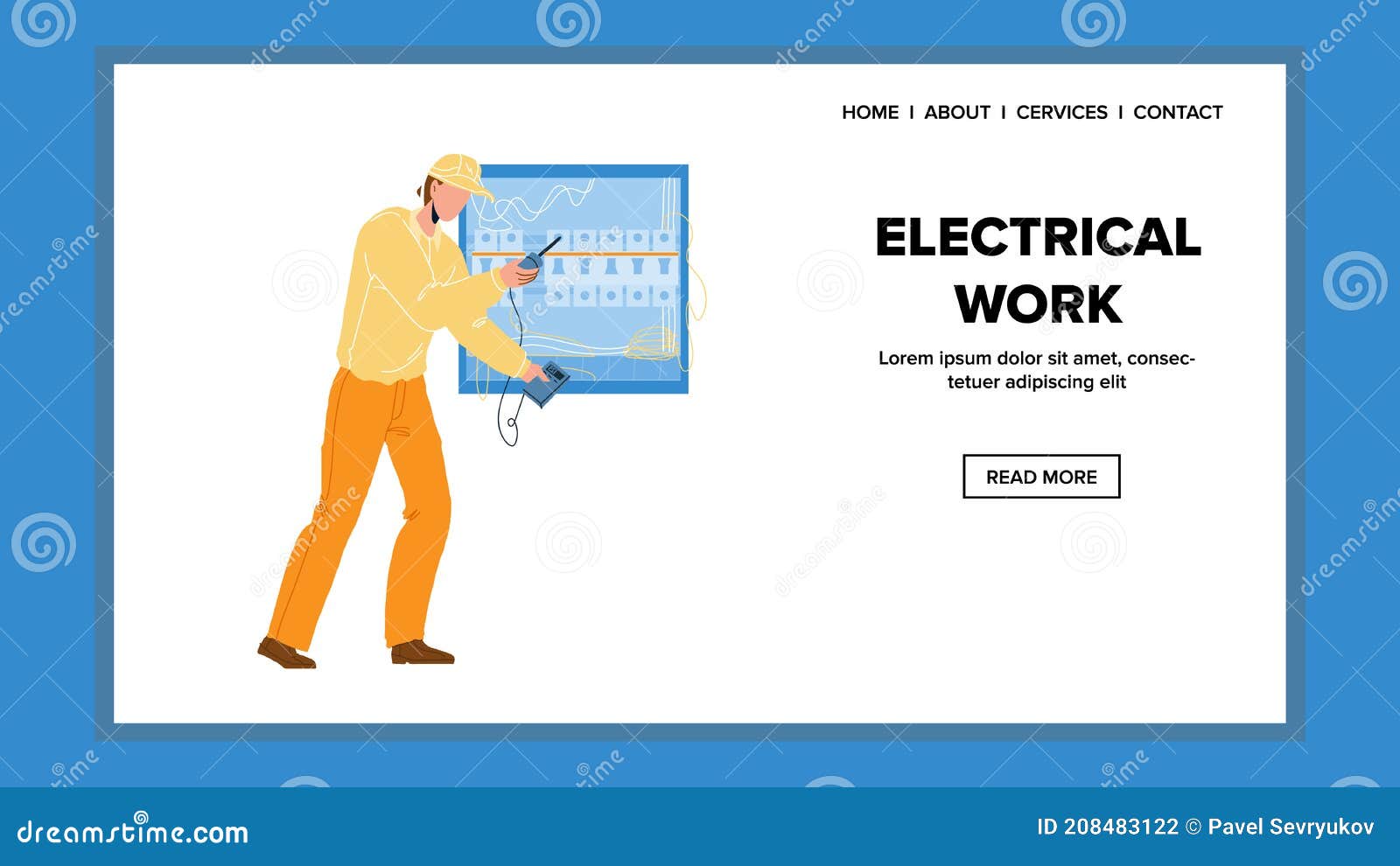 Electrical Work with Electric System Panel Vector Stock Vector
