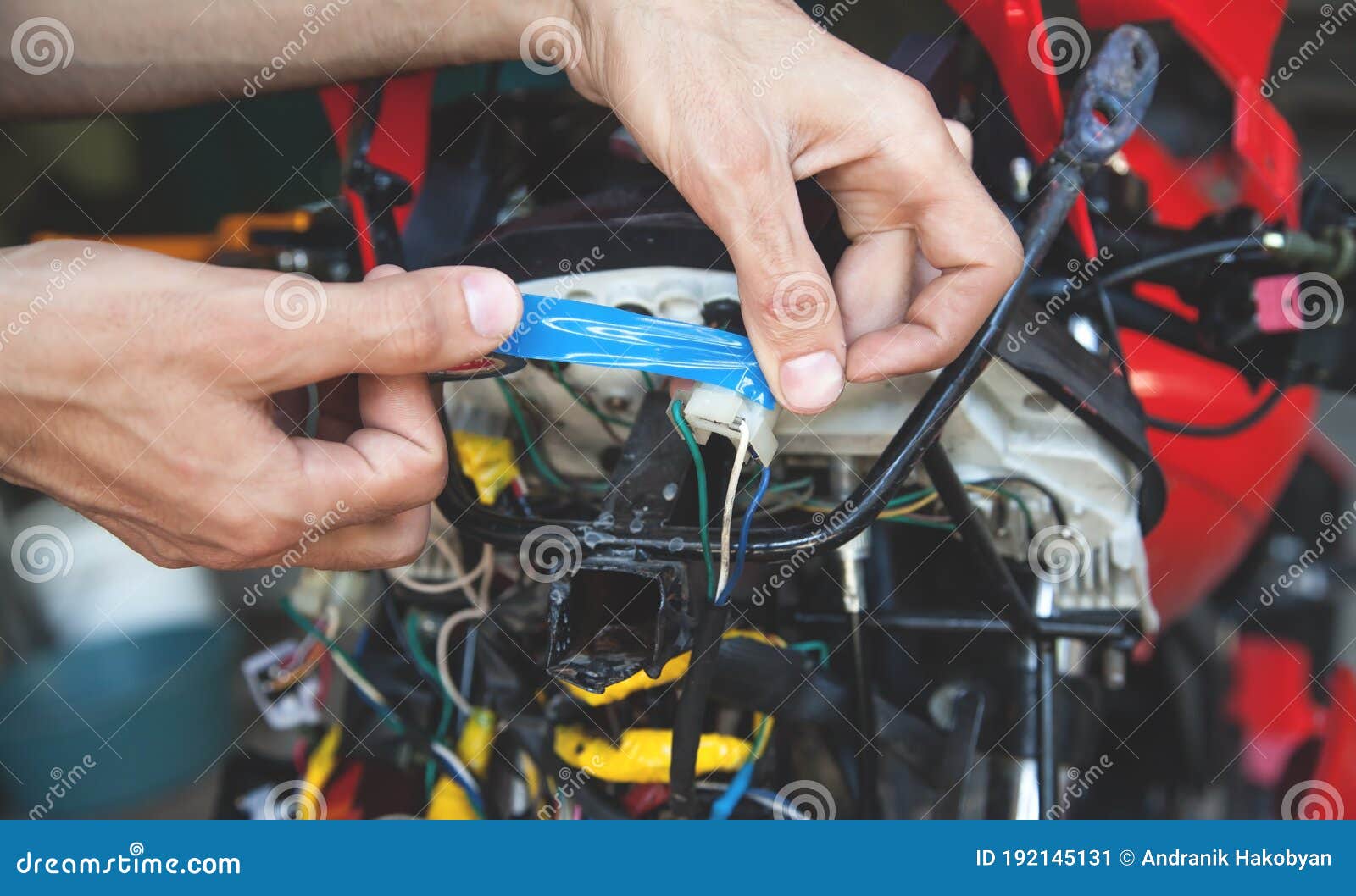 Electrical Work. Isolates Electric Cable with Insulation Tape Stock