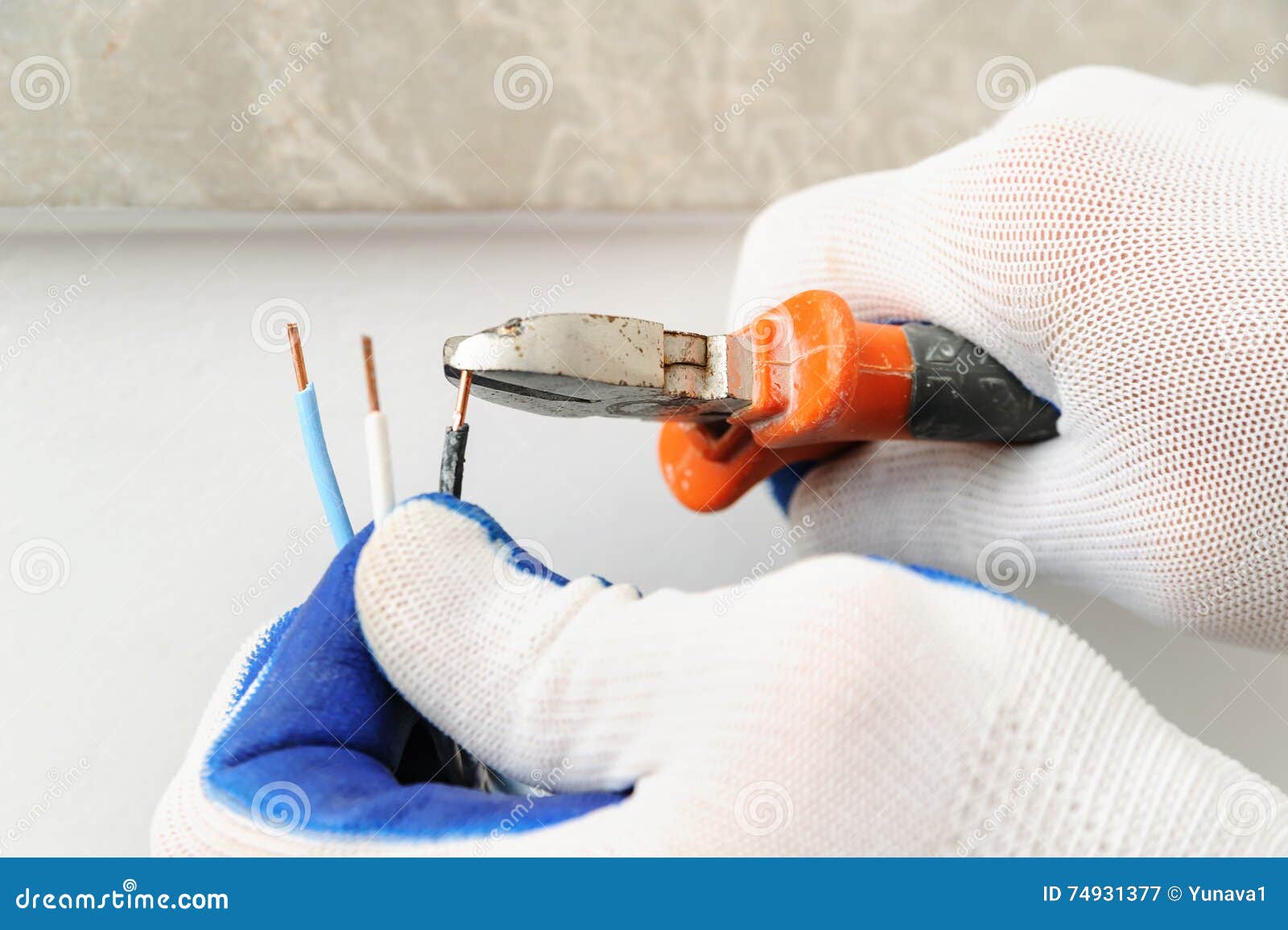 Electrican Shortens Electric Wire. Stock Image Image of connector