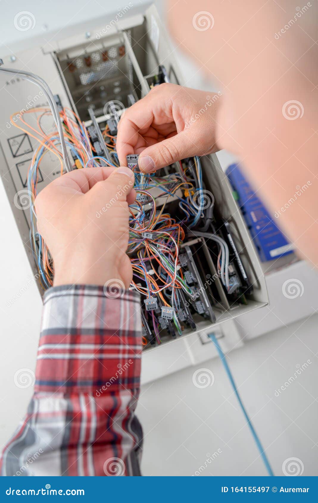 Electrician Connecting Cables Stock Image Image of electronics