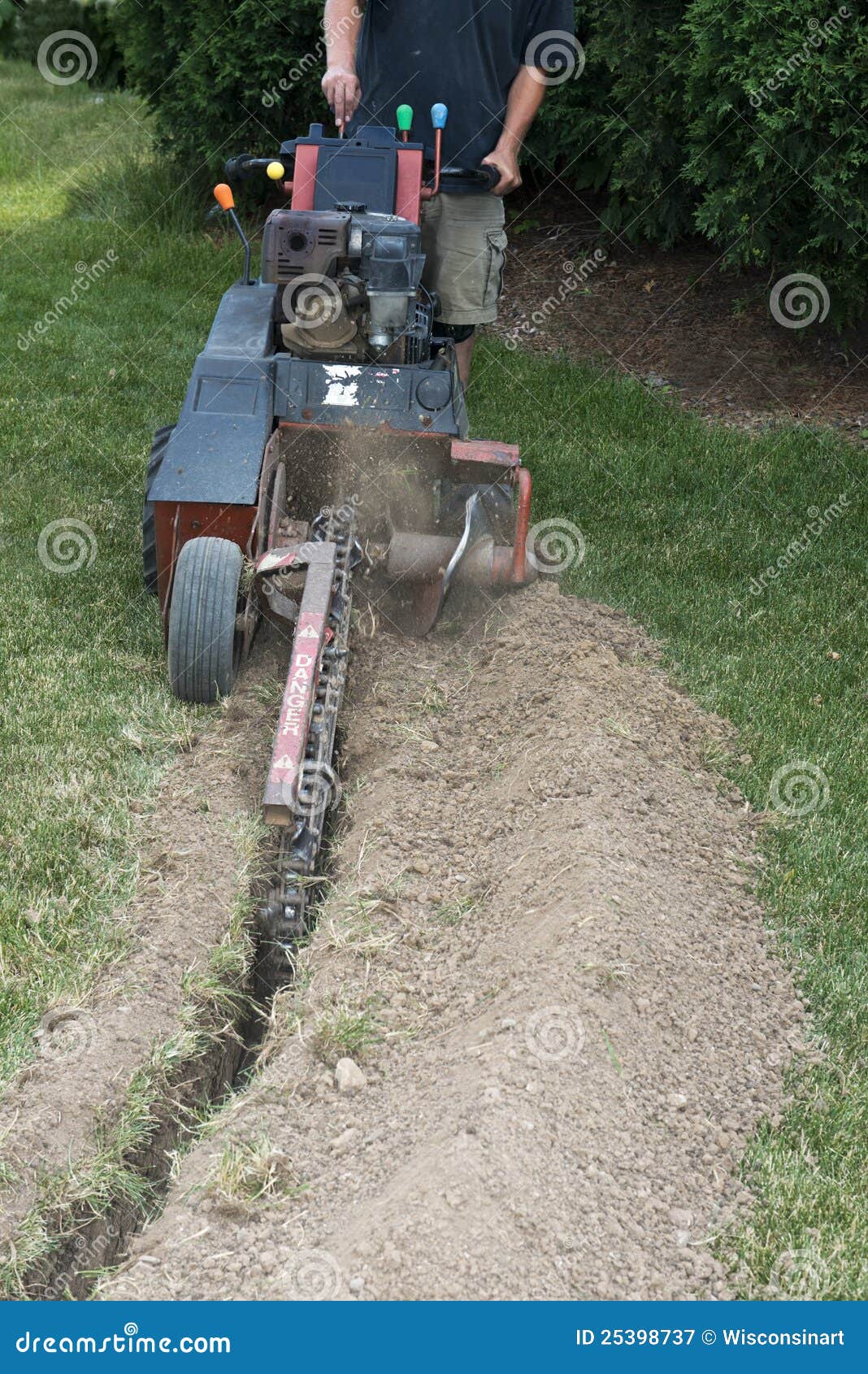 Electrician Contractor Dig Trench For Electrical Stock