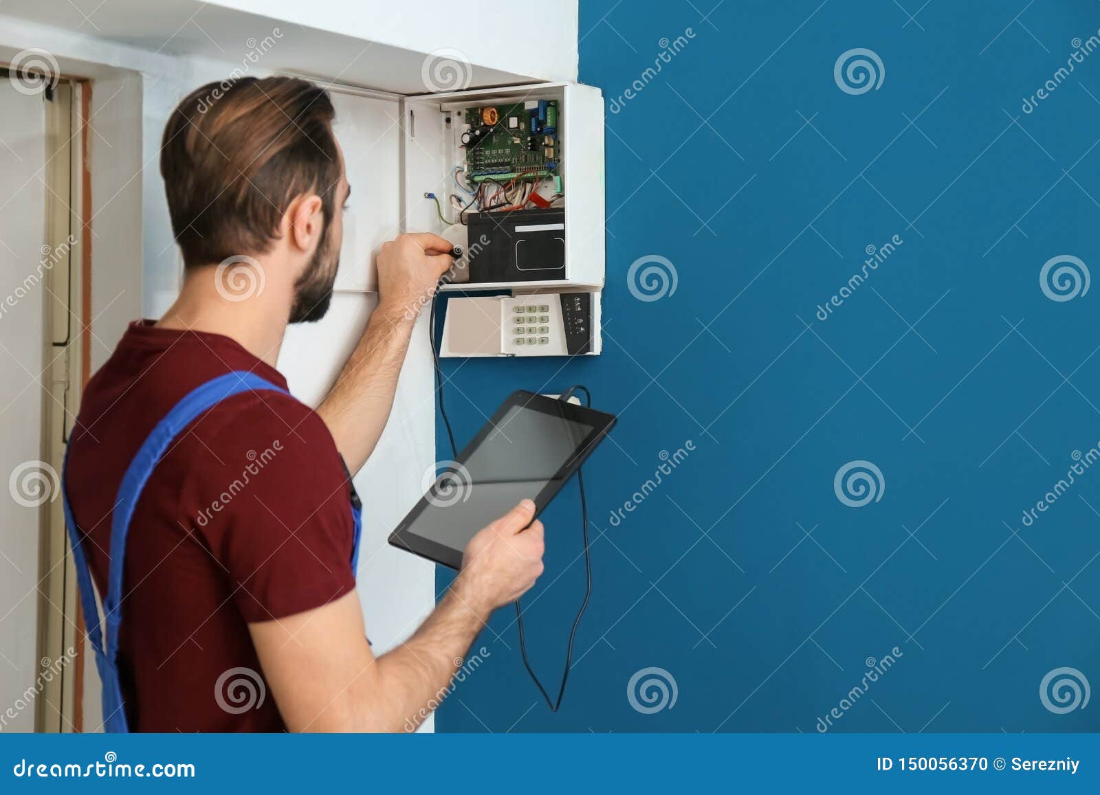 Electrician Inspecting Alarm System Stock Photo Image of detector